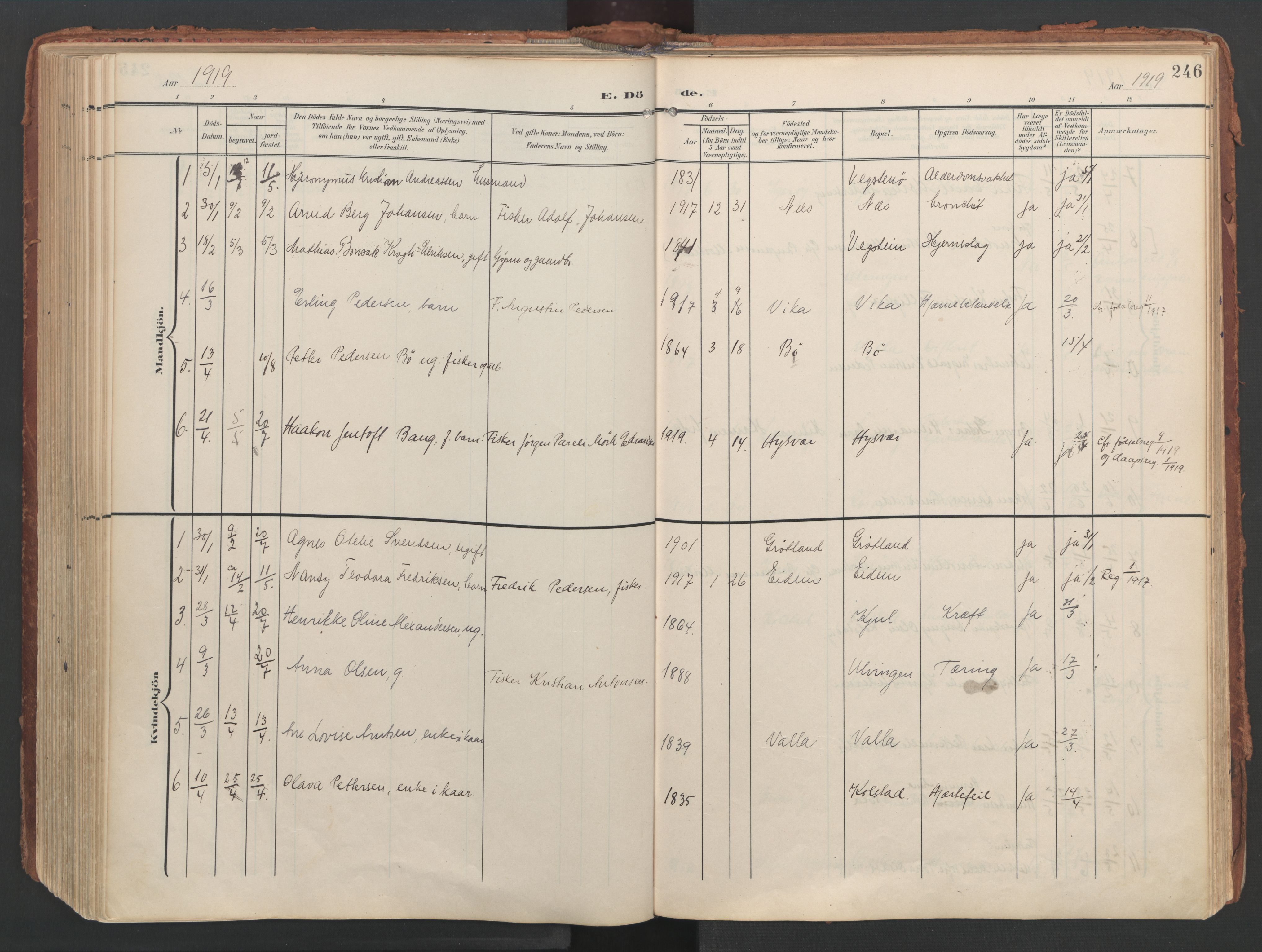 Ministerialprotokoller, klokkerbøker og fødselsregistre - Nordland, AV/SAT-A-1459/816/L0250: Parish register (official) no. 816A16, 1903-1923, p. 246