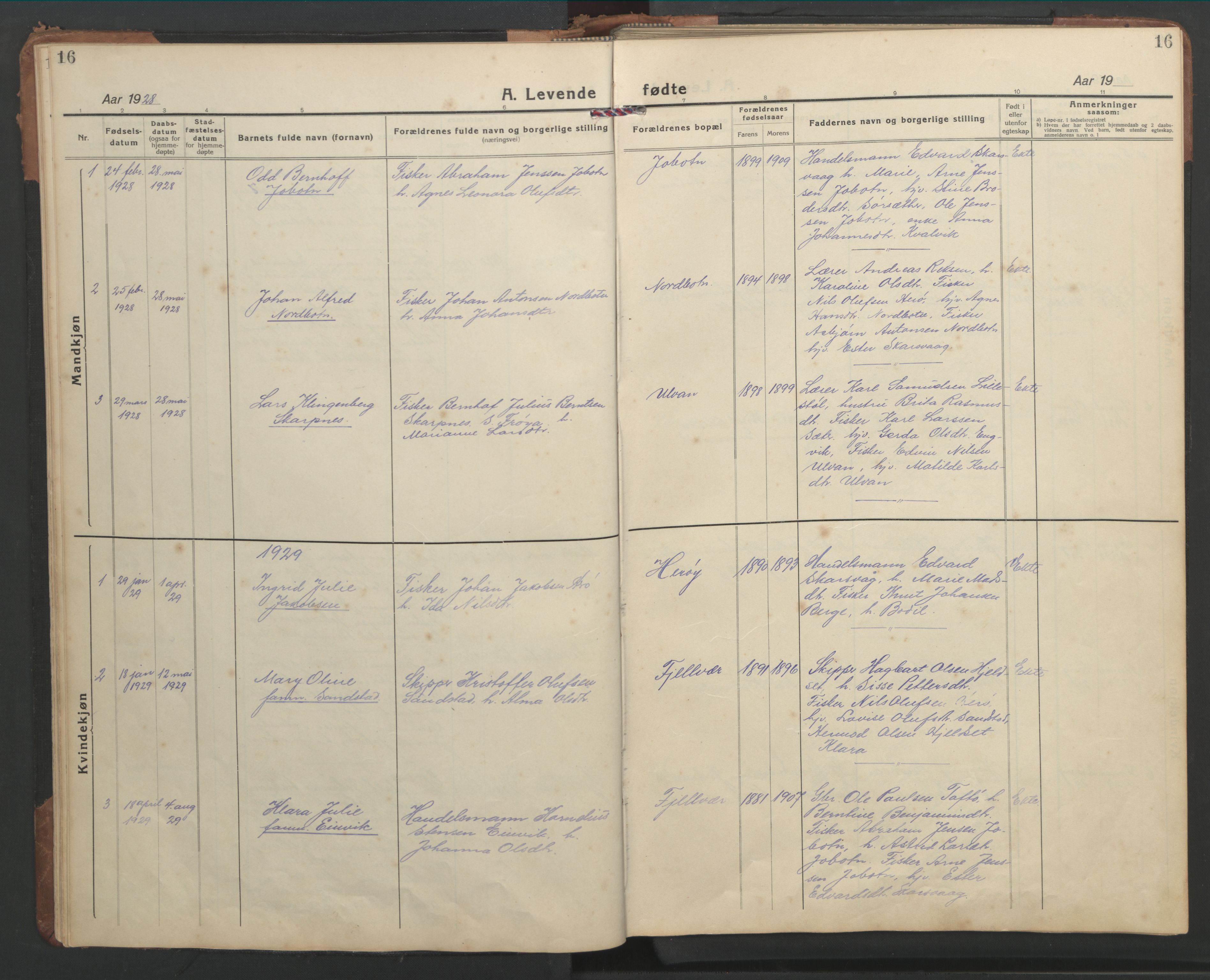 Ministerialprotokoller, klokkerbøker og fødselsregistre - Sør-Trøndelag, SAT/A-1456/638/L0569: Parish register (copy) no. 638C01, 1923-1961, p. 16