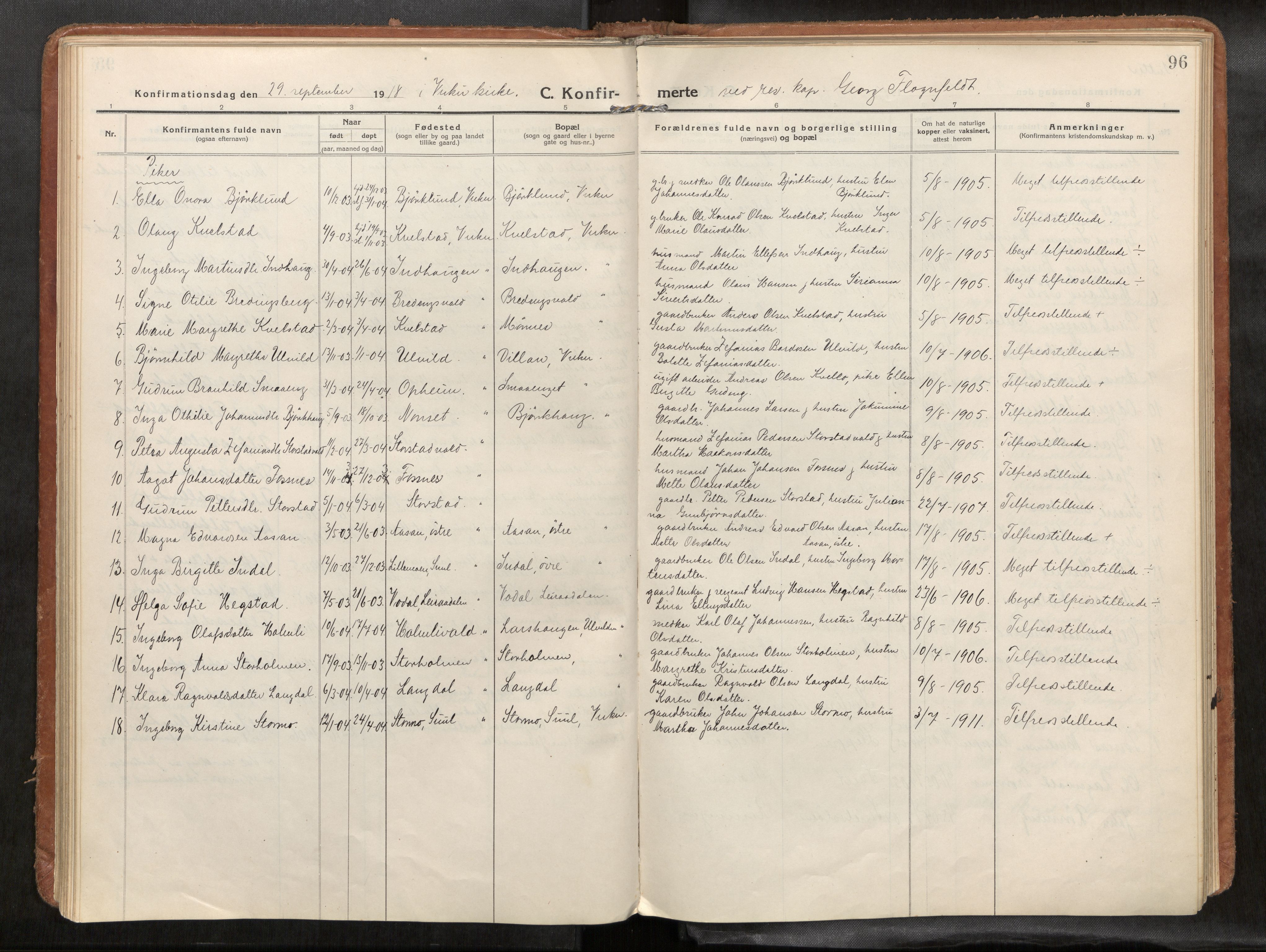 Verdal sokneprestkontor, SAT/A-1156/2/H/Haa/L0004: Parish register (official) no. 4, 1916-1928, p. 96