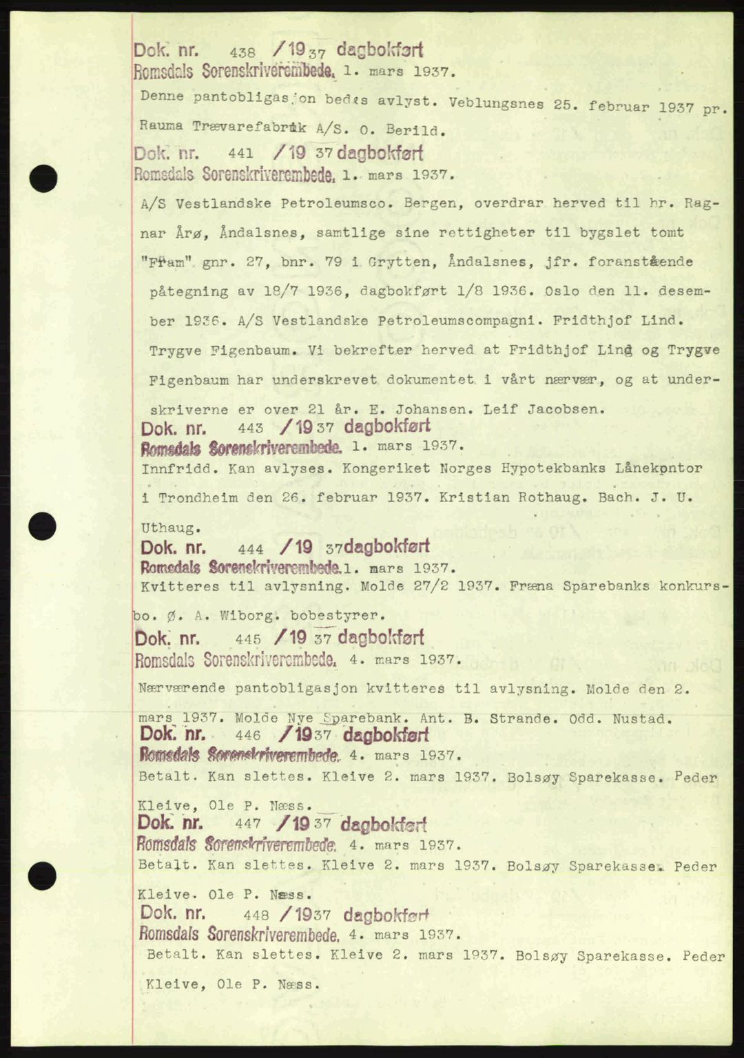 Romsdal sorenskriveri, AV/SAT-A-4149/1/2/2C: Mortgage book no. C1a, 1936-1945, Diary no: : 438/1937