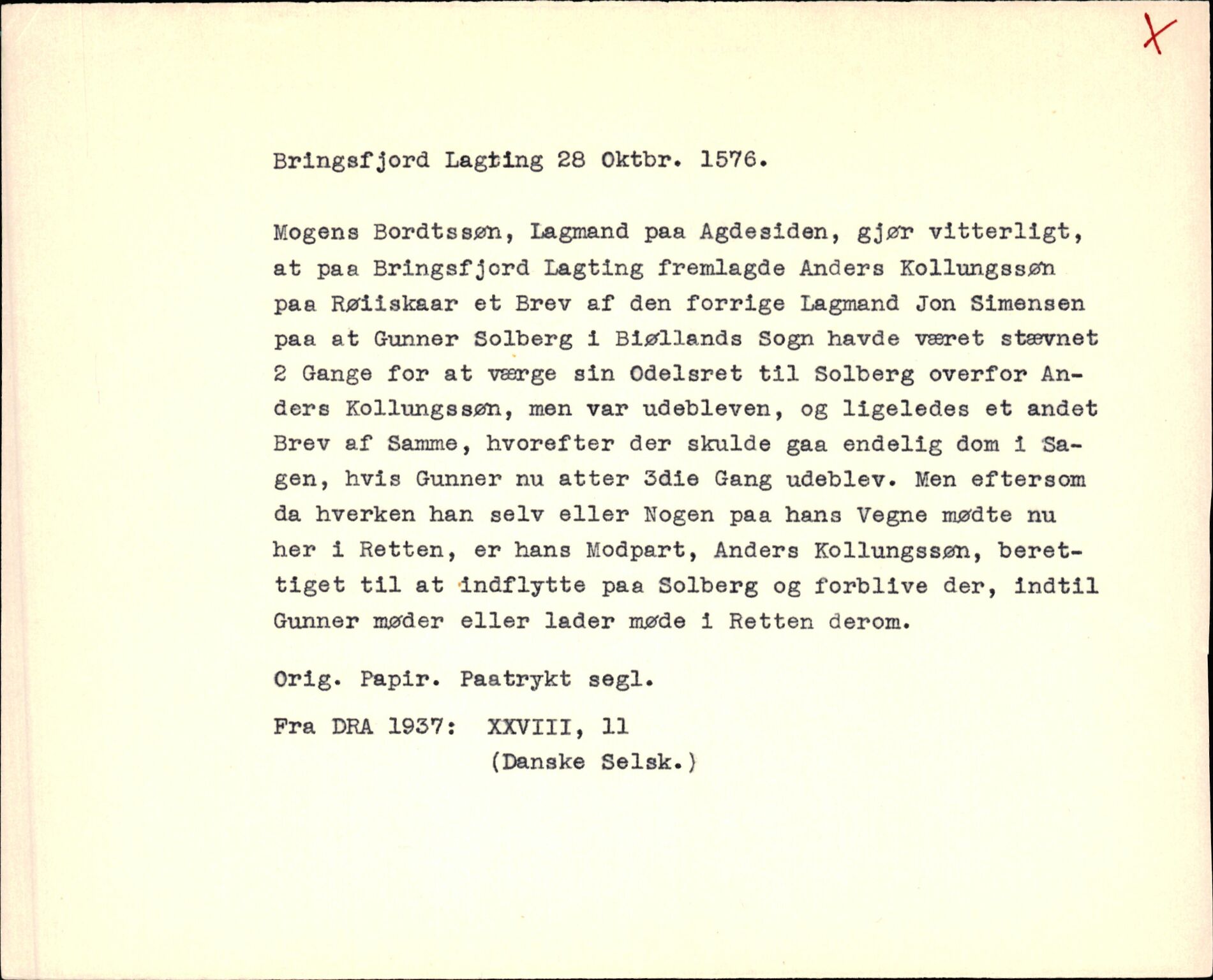 Riksarkivets diplomsamling, AV/RA-EA-5965/F35/F35f/L0003: Regestsedler: Diplomer fra DRA 1937 og 1996, p. 707