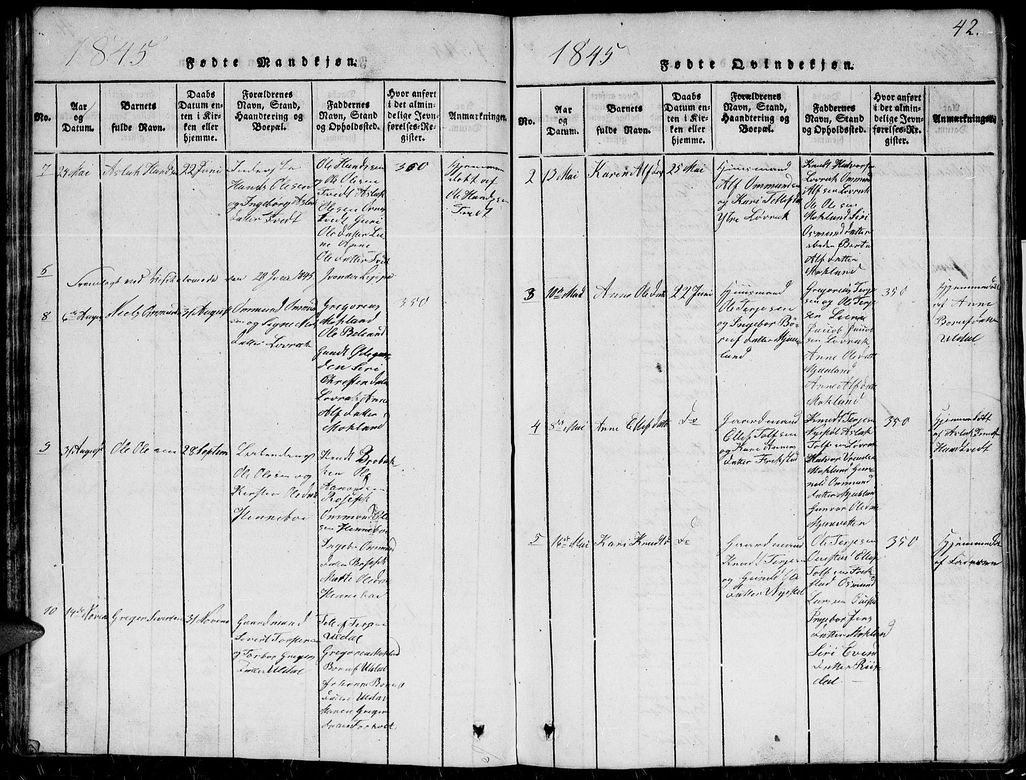 Herefoss sokneprestkontor, SAK/1111-0019/F/Fb/Fbc/L0001: Parish register (copy) no. B 1, 1816-1866, p. 42