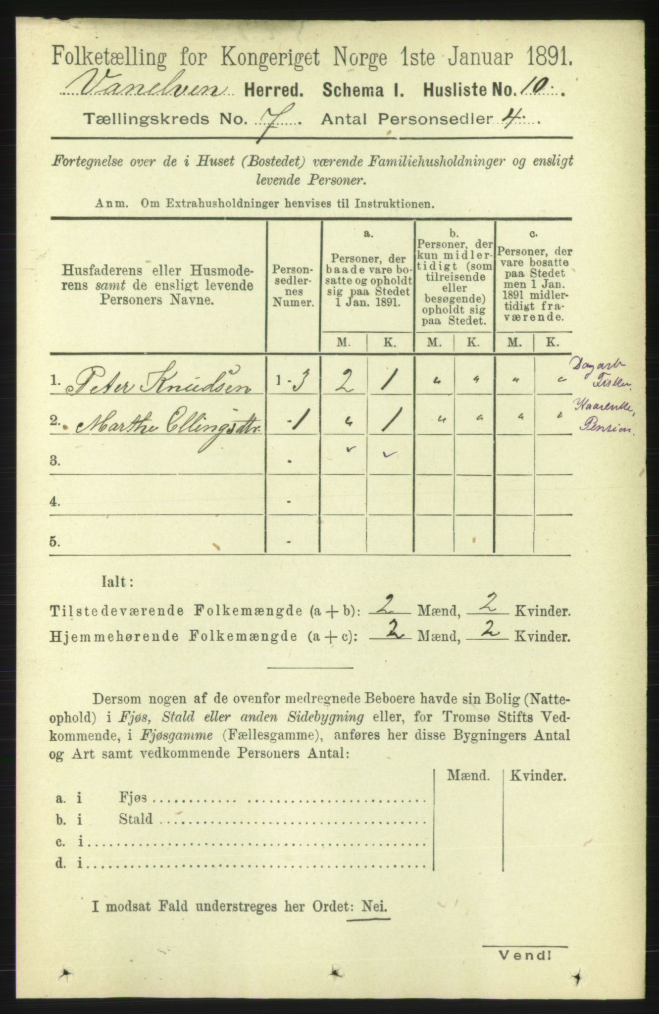 RA, 1891 census for 1511 Vanylven, 1891, p. 3104