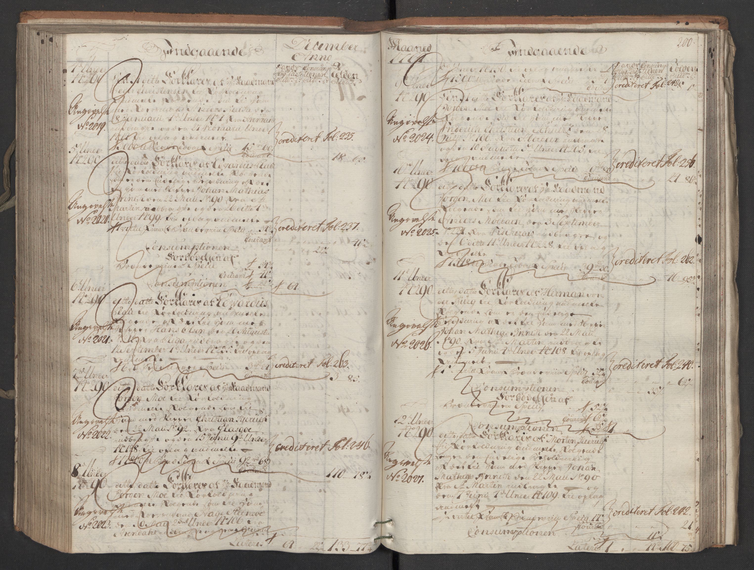 Generaltollkammeret, tollregnskaper, AV/RA-EA-5490/R16/L0054/0001: Tollregnskaper Kristiansand / Inngående hovedtollbok, 1764, p. 199b-200a