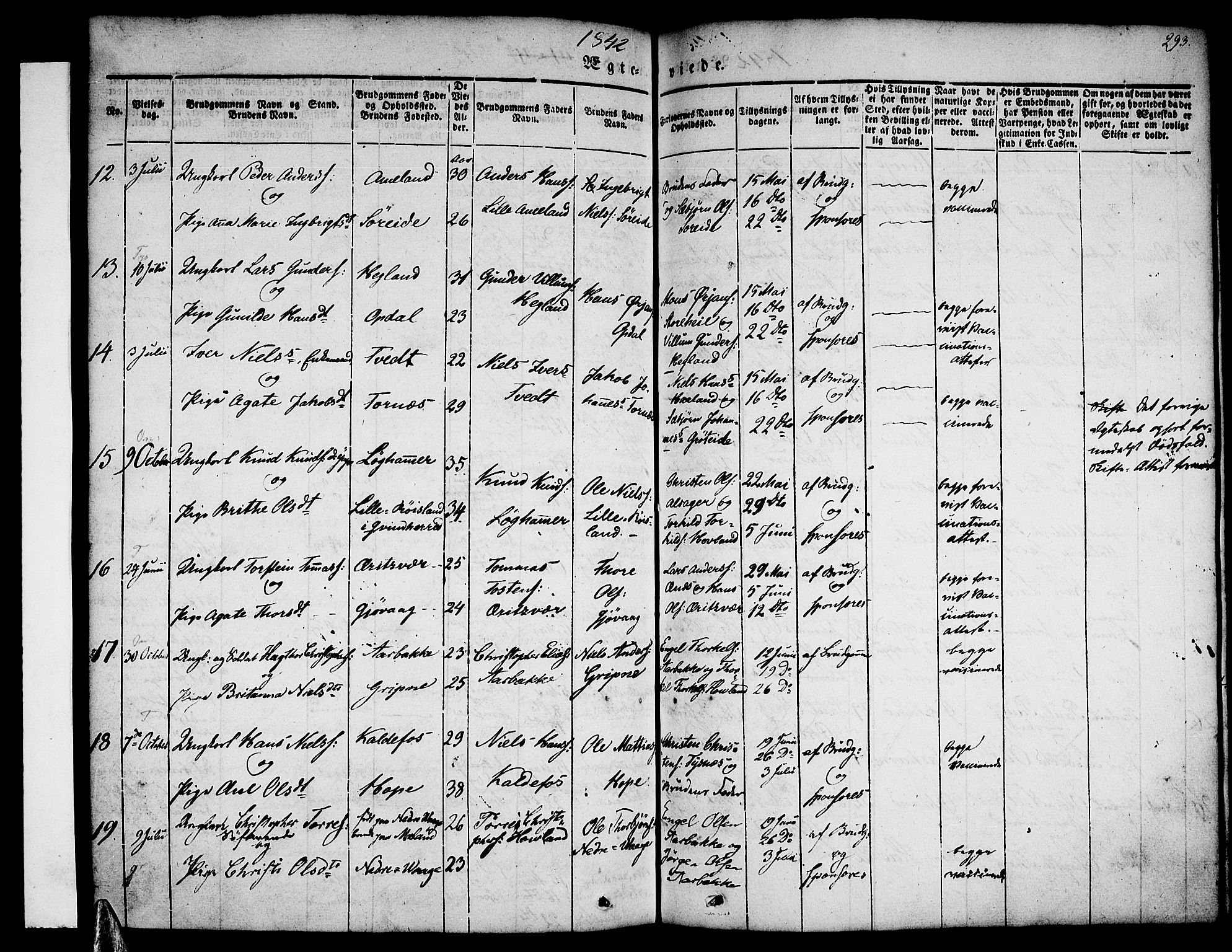 Tysnes sokneprestembete, AV/SAB-A-78601/H/Haa: Parish register (official) no. A 9, 1837-1848, p. 293