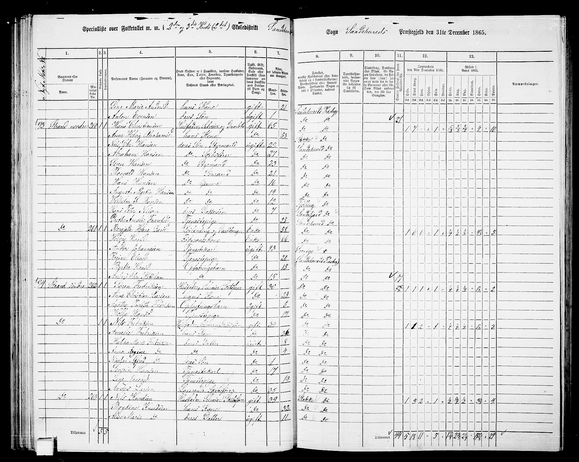 RA, 1865 census for Sandeherred/Sandeherred, 1865, p. 54