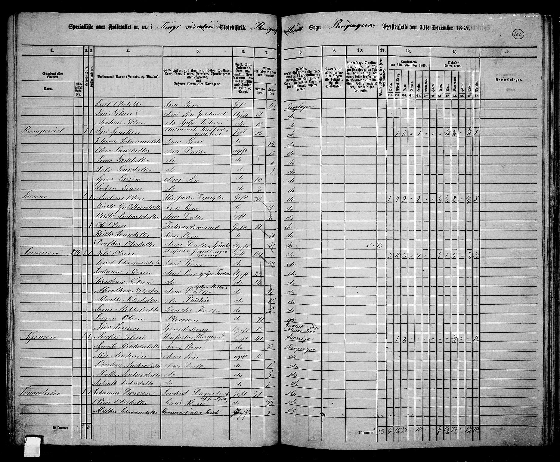 RA, 1865 census for Ringsaker, 1865, p. 349