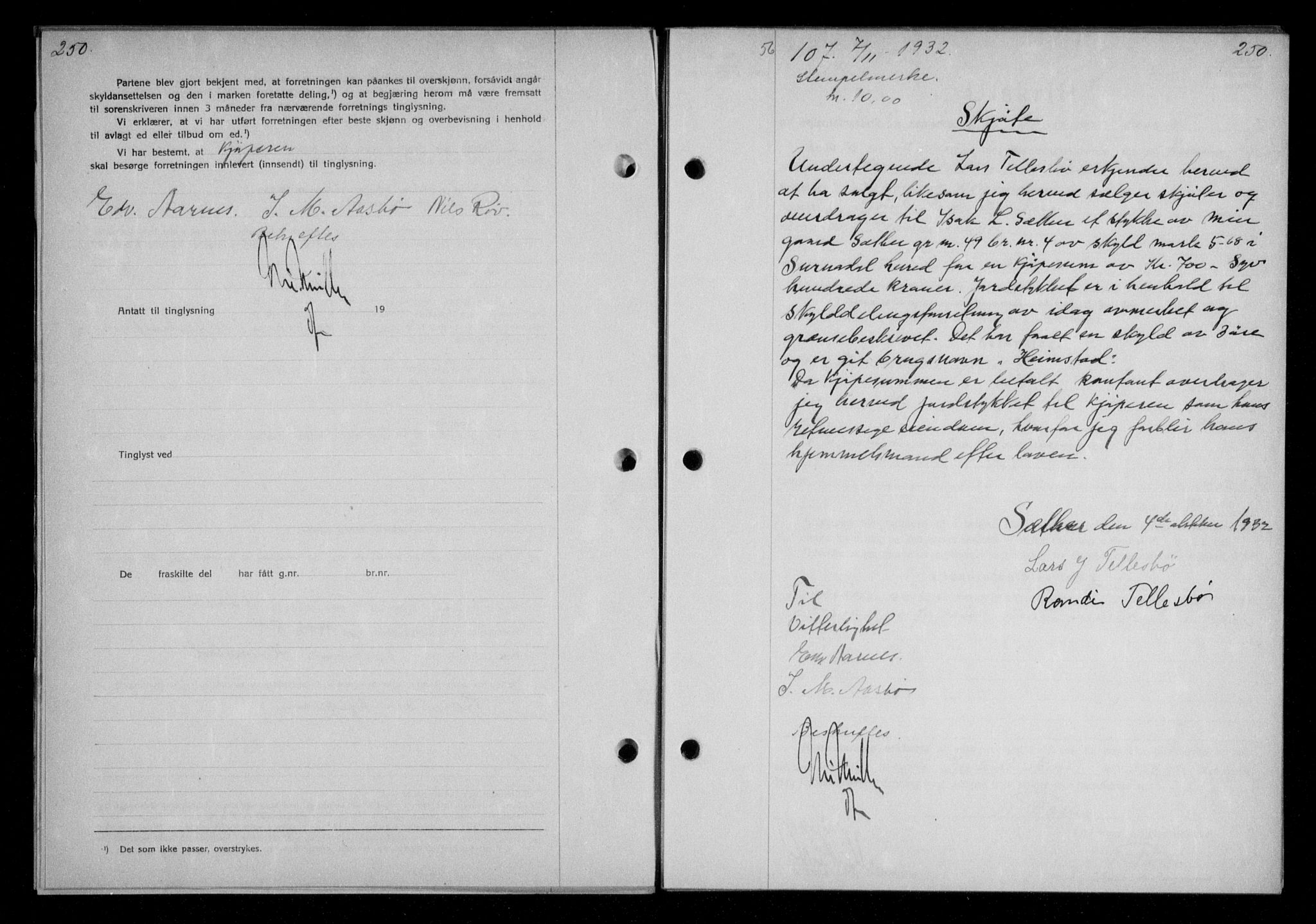 Nordmøre sorenskriveri, AV/SAT-A-4132/1/2/2Ca/L0076: Mortgage book no. 66, 1932-1933, Deed date: 07.11.1932