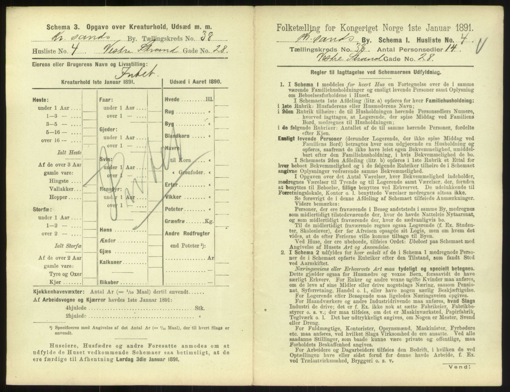 RA, 1891 census for 1001 Kristiansand, 1891, p. 2106