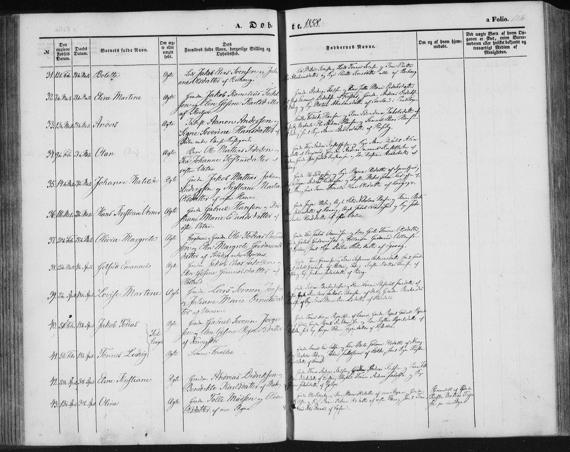 Lista sokneprestkontor, AV/SAK-1111-0027/F/Fa/L0010: Parish register (official) no. A 10, 1846-1861, p. 126