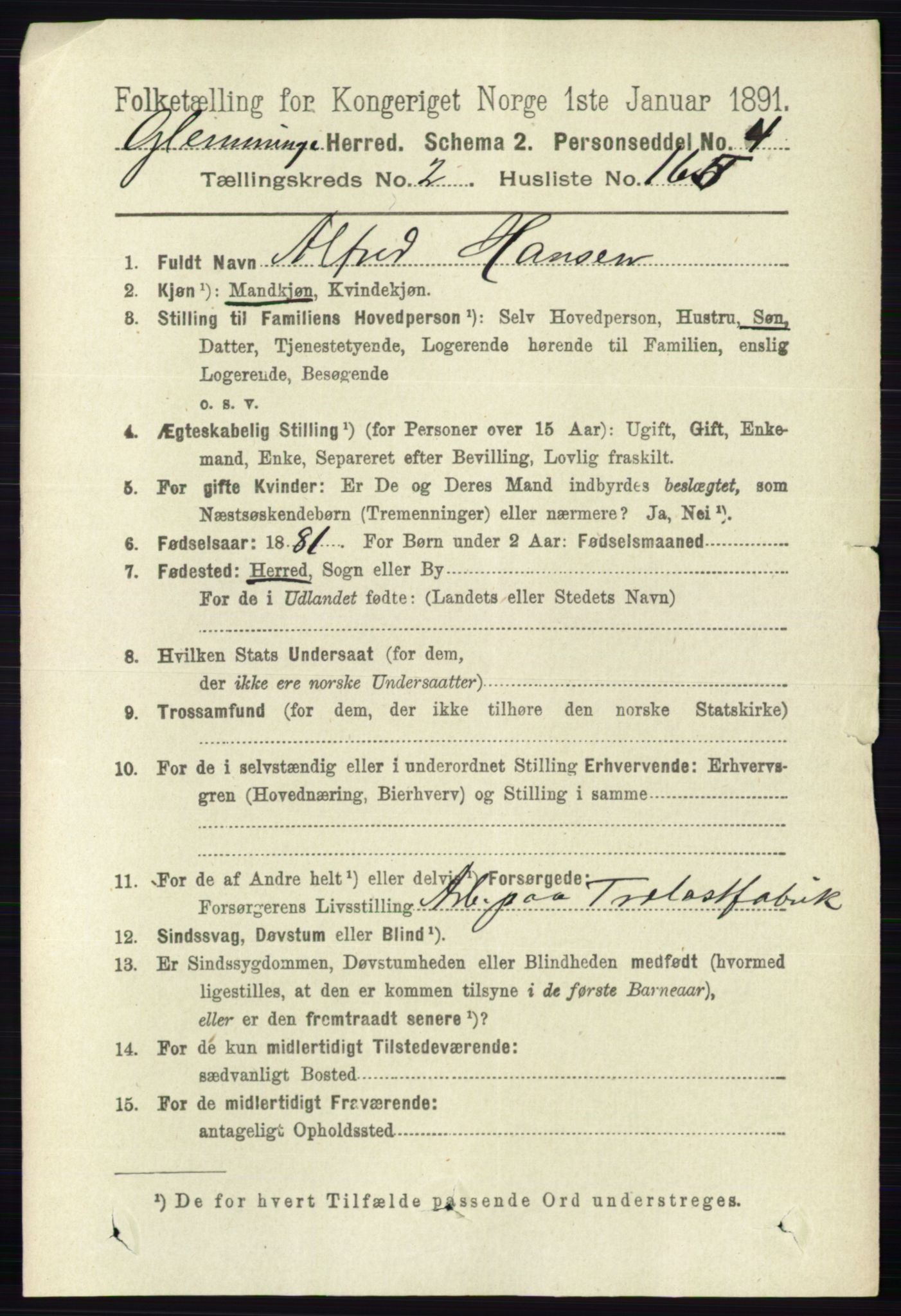 RA, 1891 census for 0132 Glemmen, 1891, p. 1785