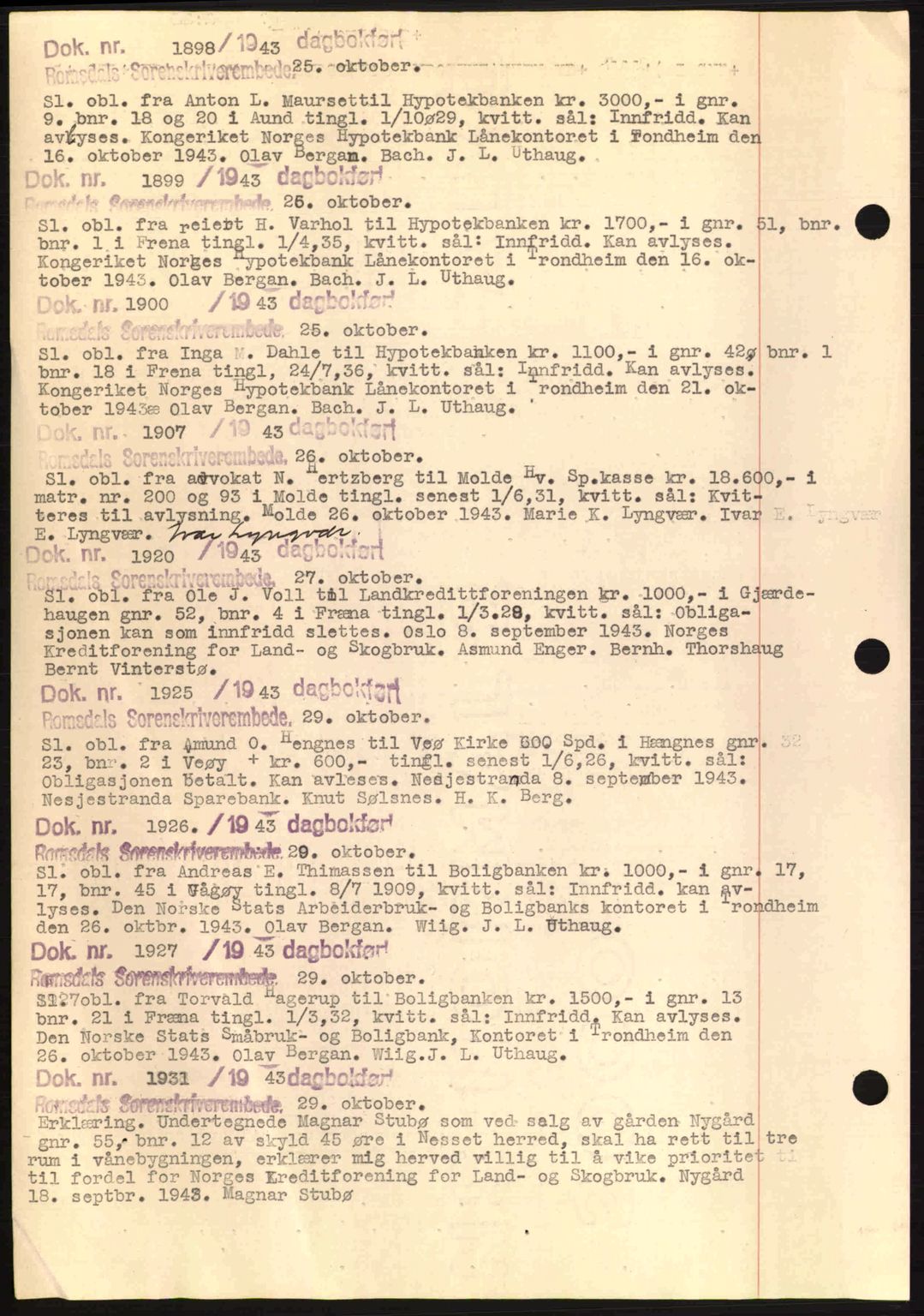 Romsdal sorenskriveri, AV/SAT-A-4149/1/2/2C: Mortgage book no. C1a, 1936-1945, Diary no: : 1898/1943