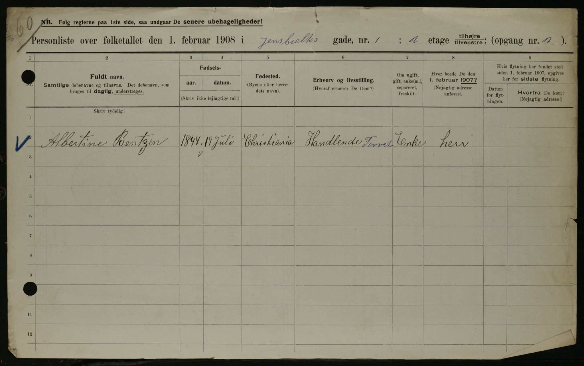 OBA, Municipal Census 1908 for Kristiania, 1908, p. 40632