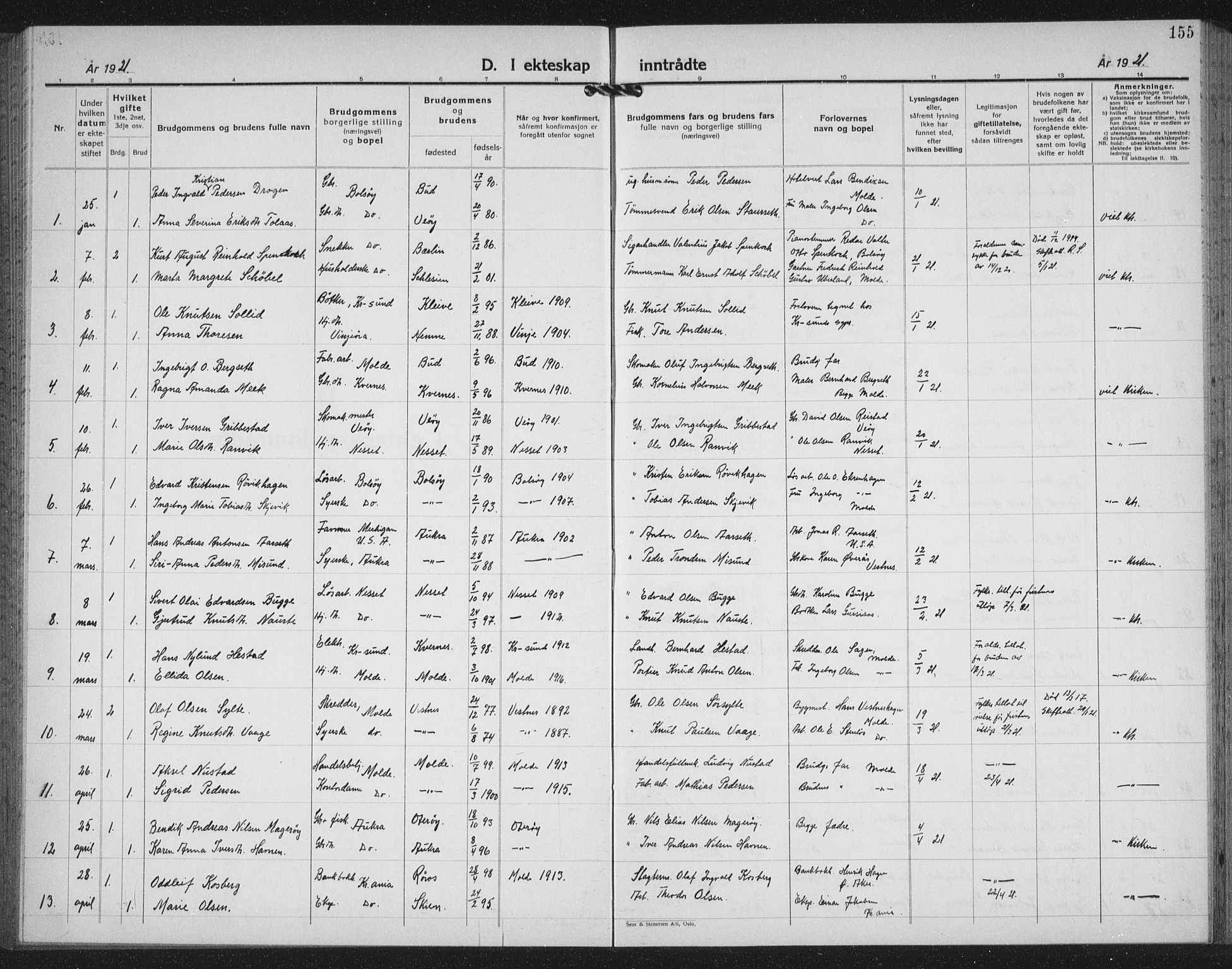 Ministerialprotokoller, klokkerbøker og fødselsregistre - Møre og Romsdal, SAT/A-1454/558/L0704: Parish register (copy) no. 558C05, 1921-1942, p. 155