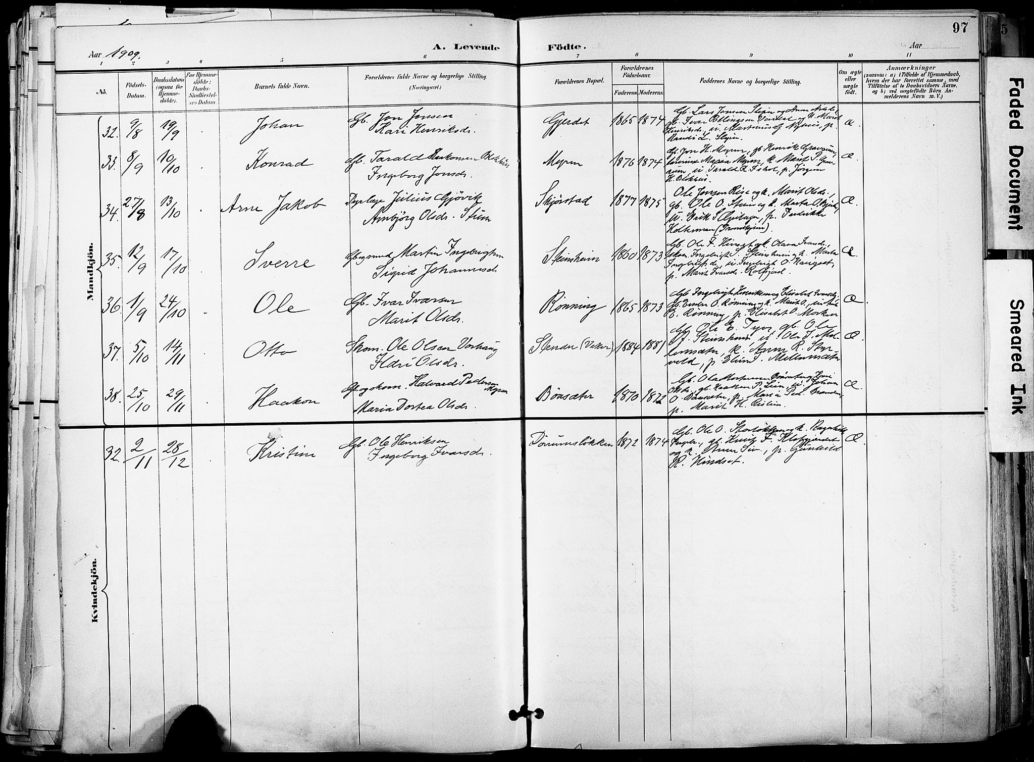 Ministerialprotokoller, klokkerbøker og fødselsregistre - Sør-Trøndelag, SAT/A-1456/678/L0902: Parish register (official) no. 678A11, 1895-1911, p. 97