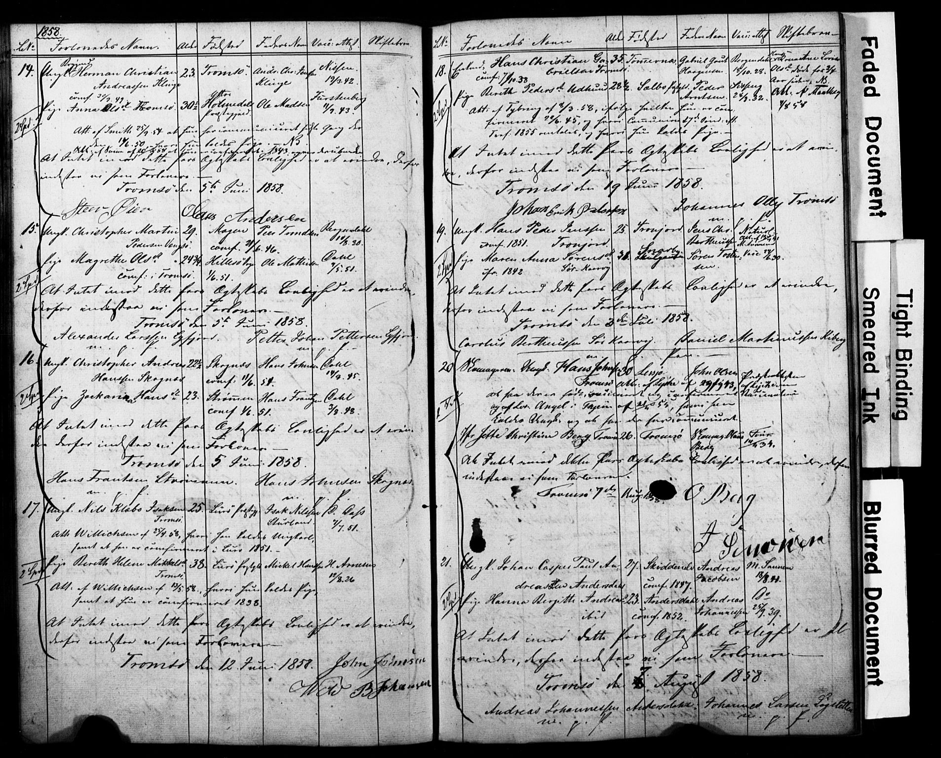 Tromsø sokneprestkontor/stiftsprosti/domprosti, SATØ/S-1343/H/Hc/L0097: Banns register no. 3, 1851-1872