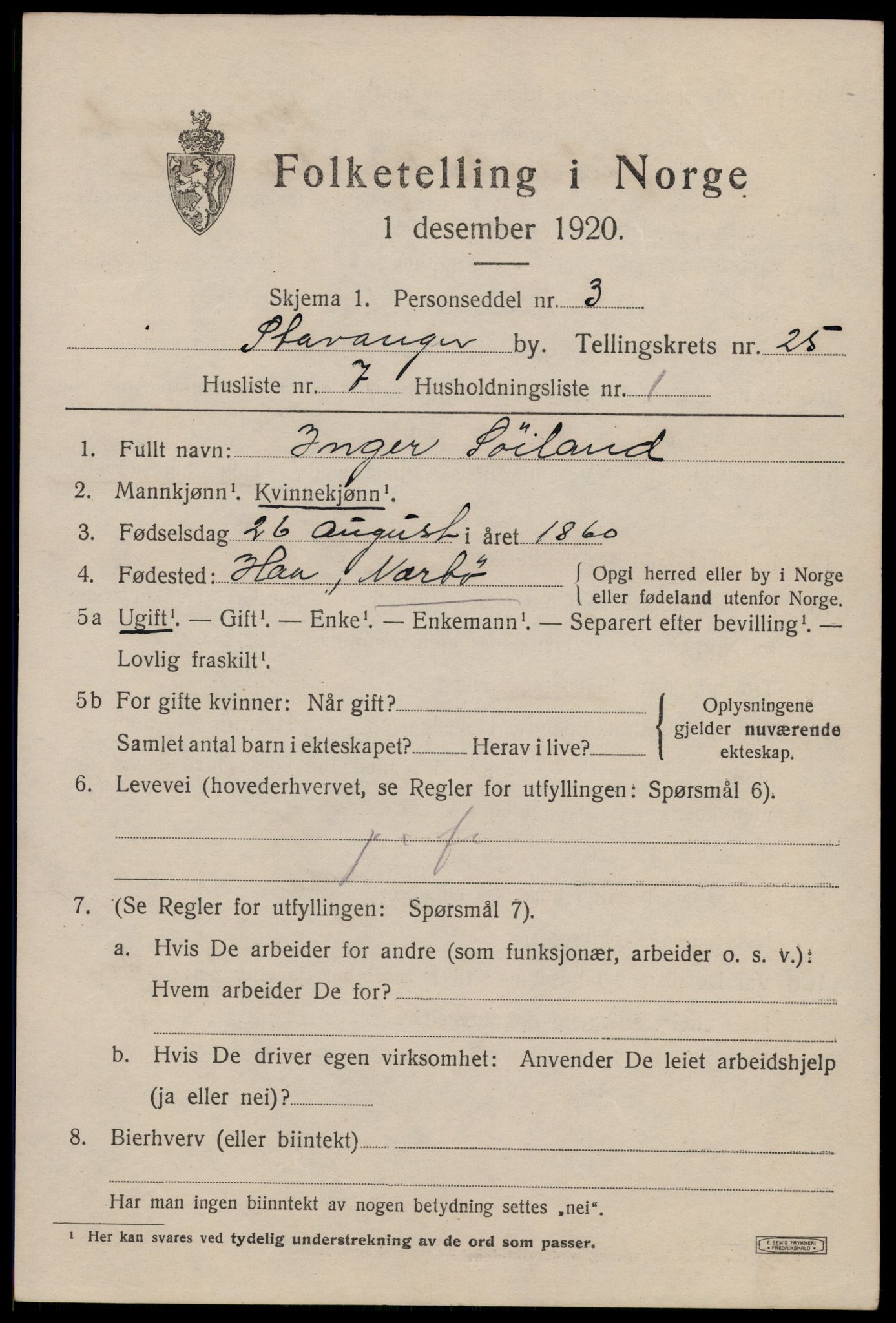 SAST, 1920 census for Stavanger, 1920, p. 77048