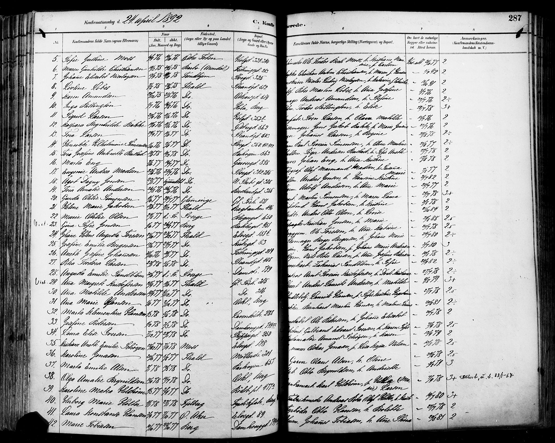 Halden prestekontor Kirkebøker, SAO/A-10909/F/Fa/L0013: Parish register (official) no. I 13, 1890-1906, p. 287