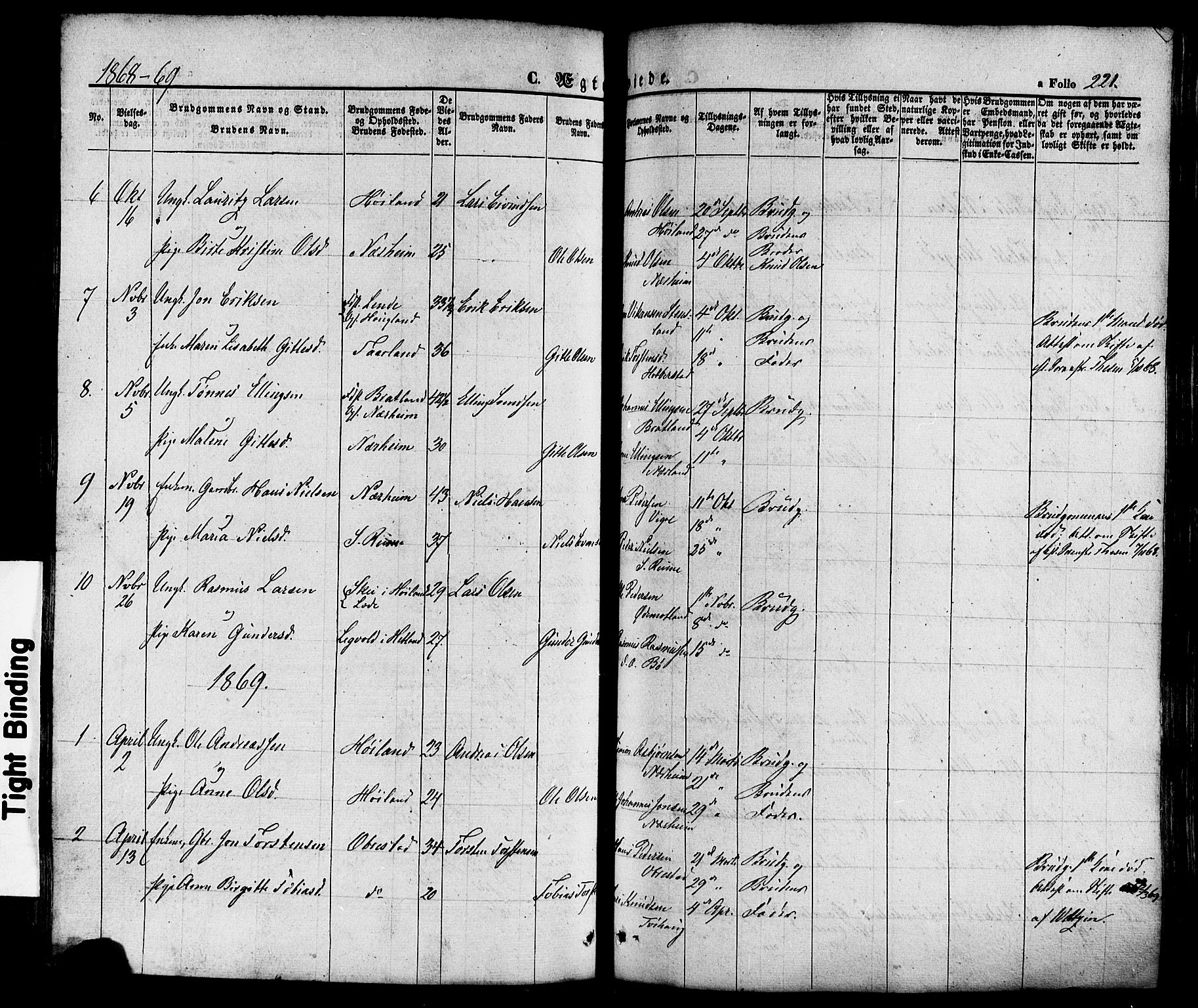 Hå sokneprestkontor, AV/SAST-A-101801/001/30BA/L0008: Parish register (official) no. A 7, 1853-1878, p. 221