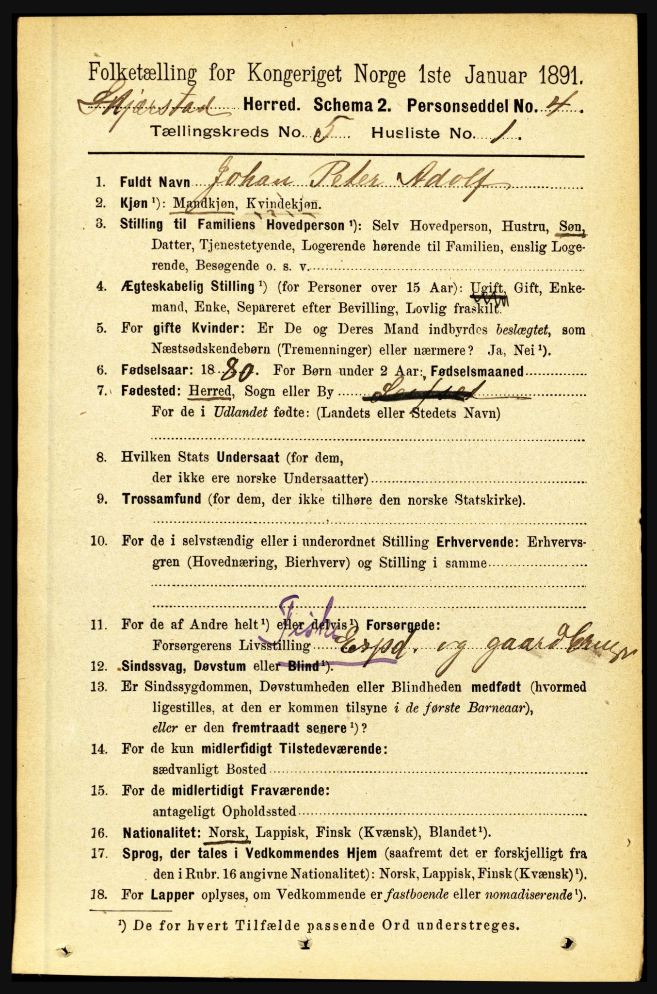 RA, 1891 census for 1842 Skjerstad, 1891, p. 1475