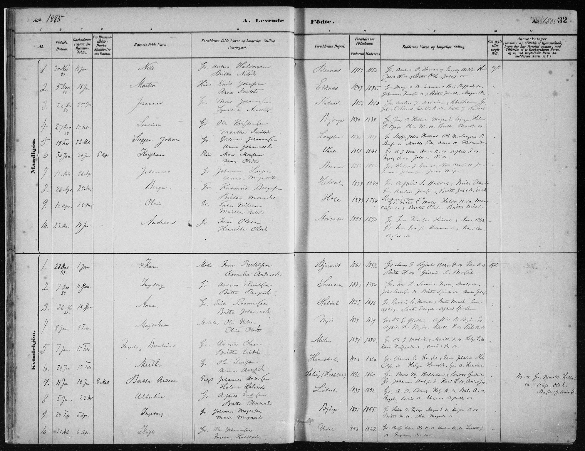 Hosanger sokneprestembete, AV/SAB-A-75801/H/Haa: Parish register (official) no. B  1, 1880-1896, p. 32