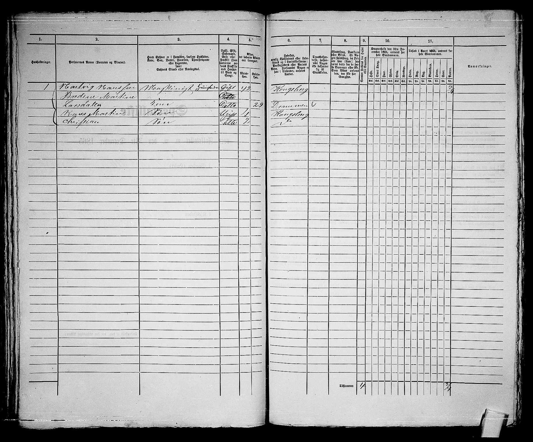 RA, 1865 census for Kongsberg/Kongsberg, 1865, p. 223