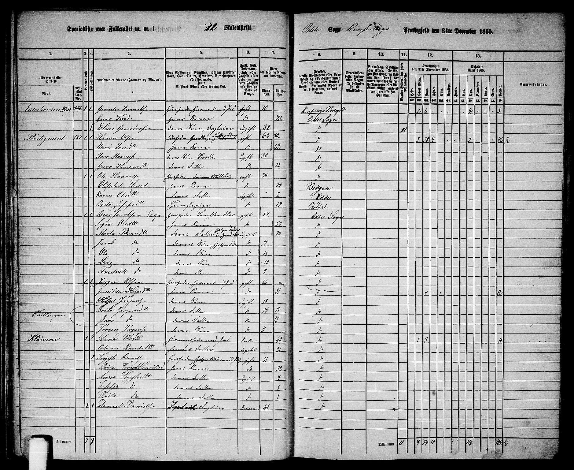 RA, 1865 census for Kinsarvik, 1865, p. 50