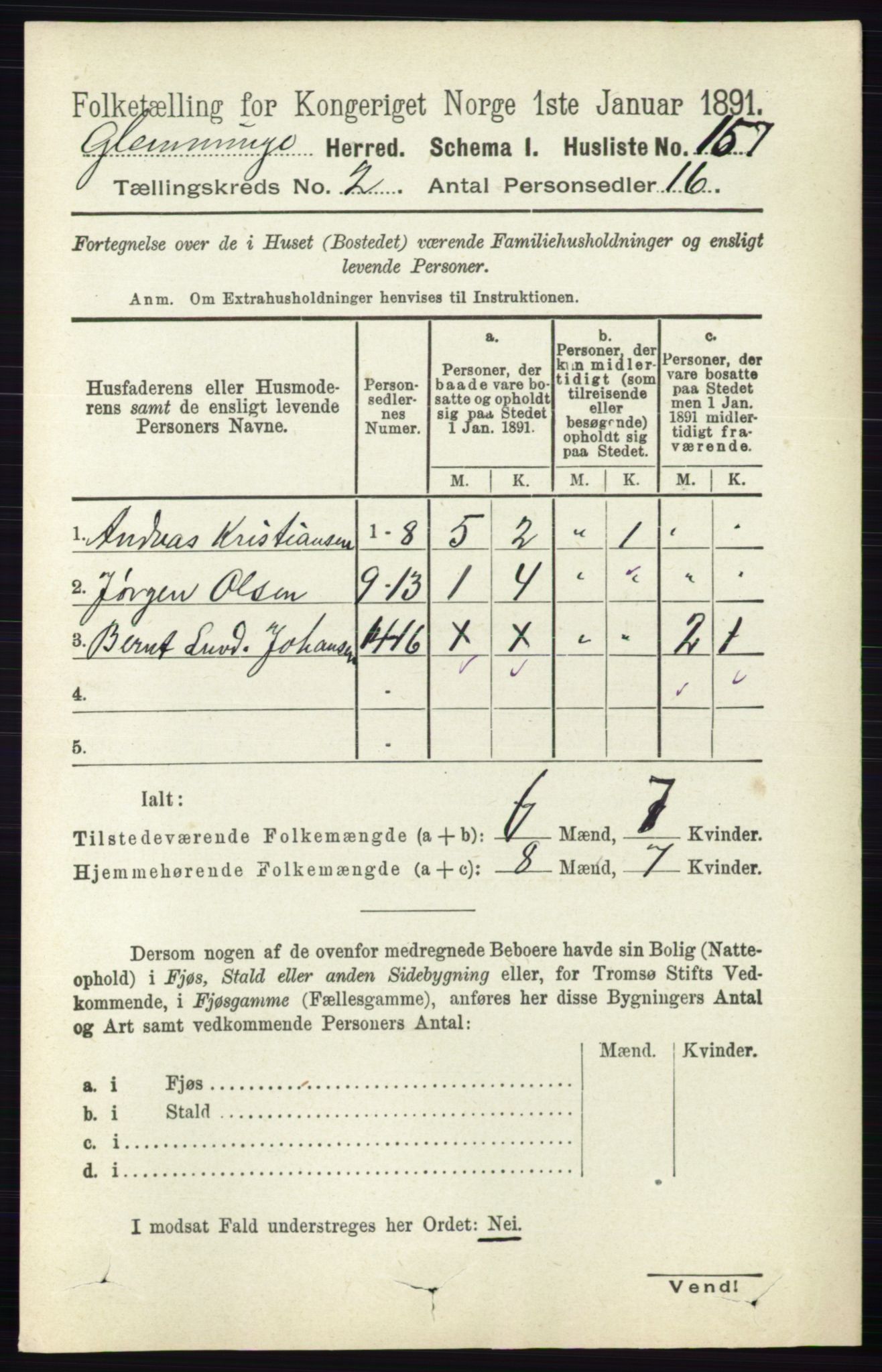 RA, 1891 census for 0132 Glemmen, 1891, p. 575