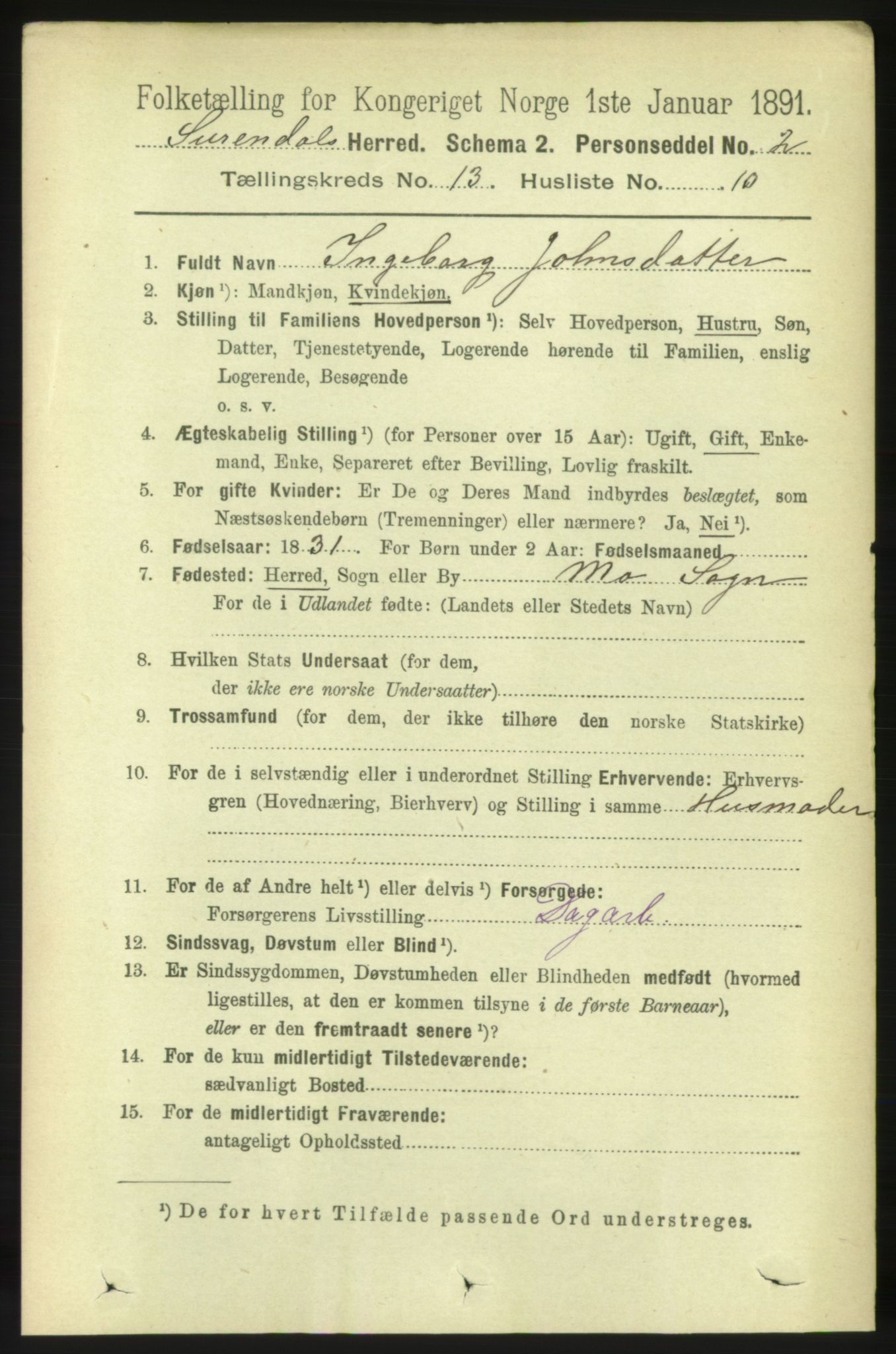 RA, 1891 census for 1566 Surnadal, 1891, p. 3228