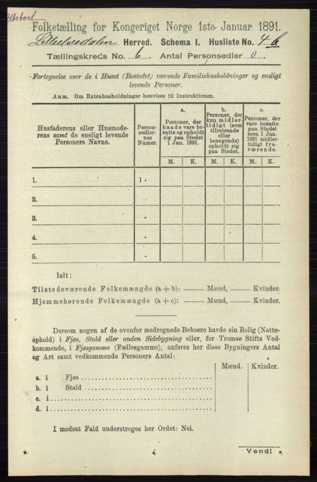 RA, 1891 census for 0438 Lille Elvedalen, 1891, p. 1756