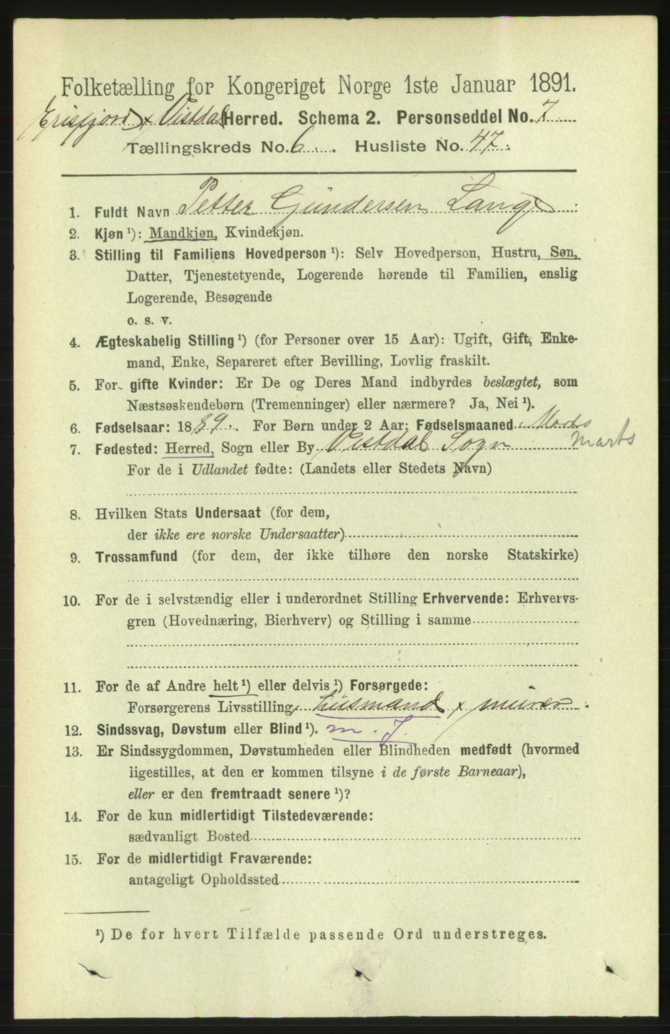 RA, 1891 census for 1542 Eresfjord og Vistdal, 1891, p. 1801