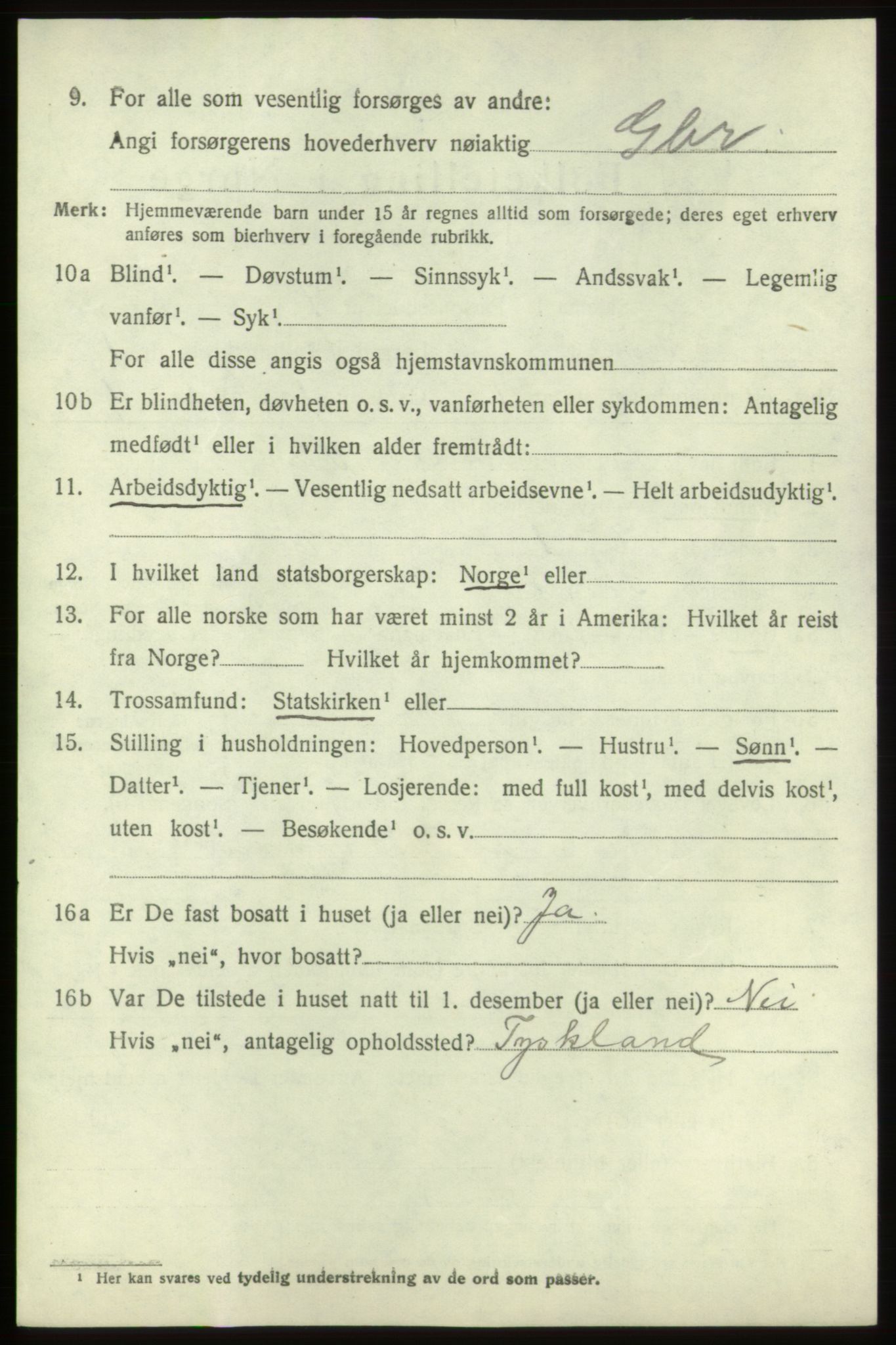 SAB, 1920 census for Tysnes, 1920, p. 1653