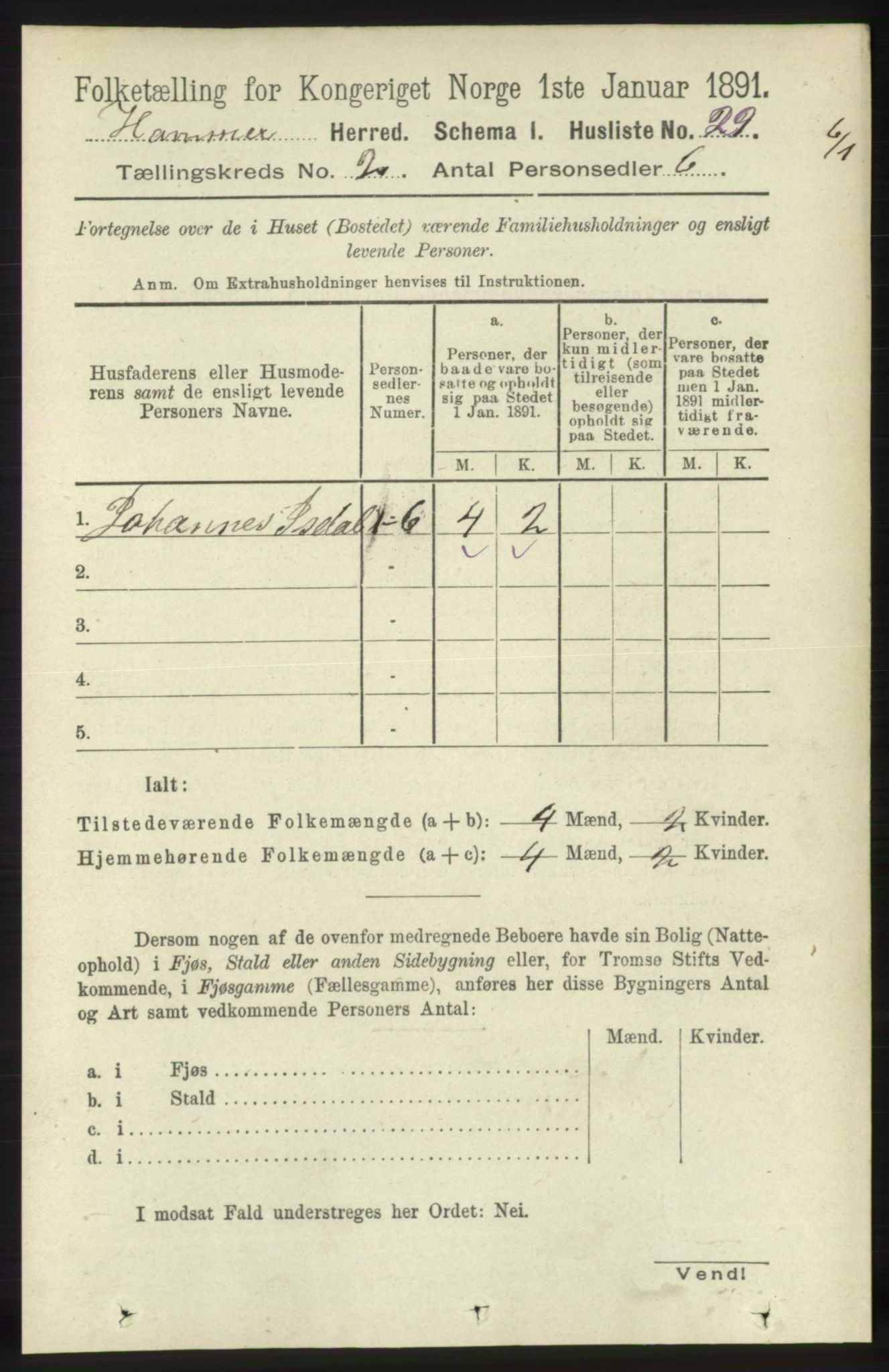 RA, 1891 census for 1254 Hamre, 1891, p. 215