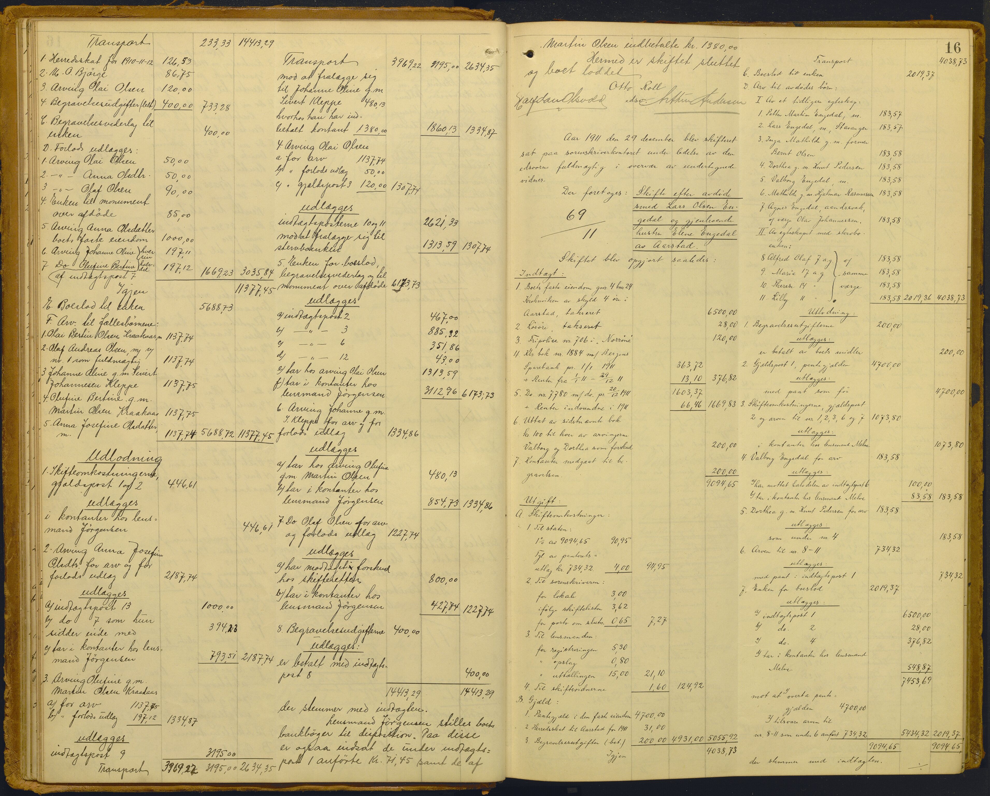 Midhordland sorenskriveri, AV/SAB-A-3001/1/H/Hd/L0007: Skifteutlodningsprotokoll, 1911-1923, p. 16