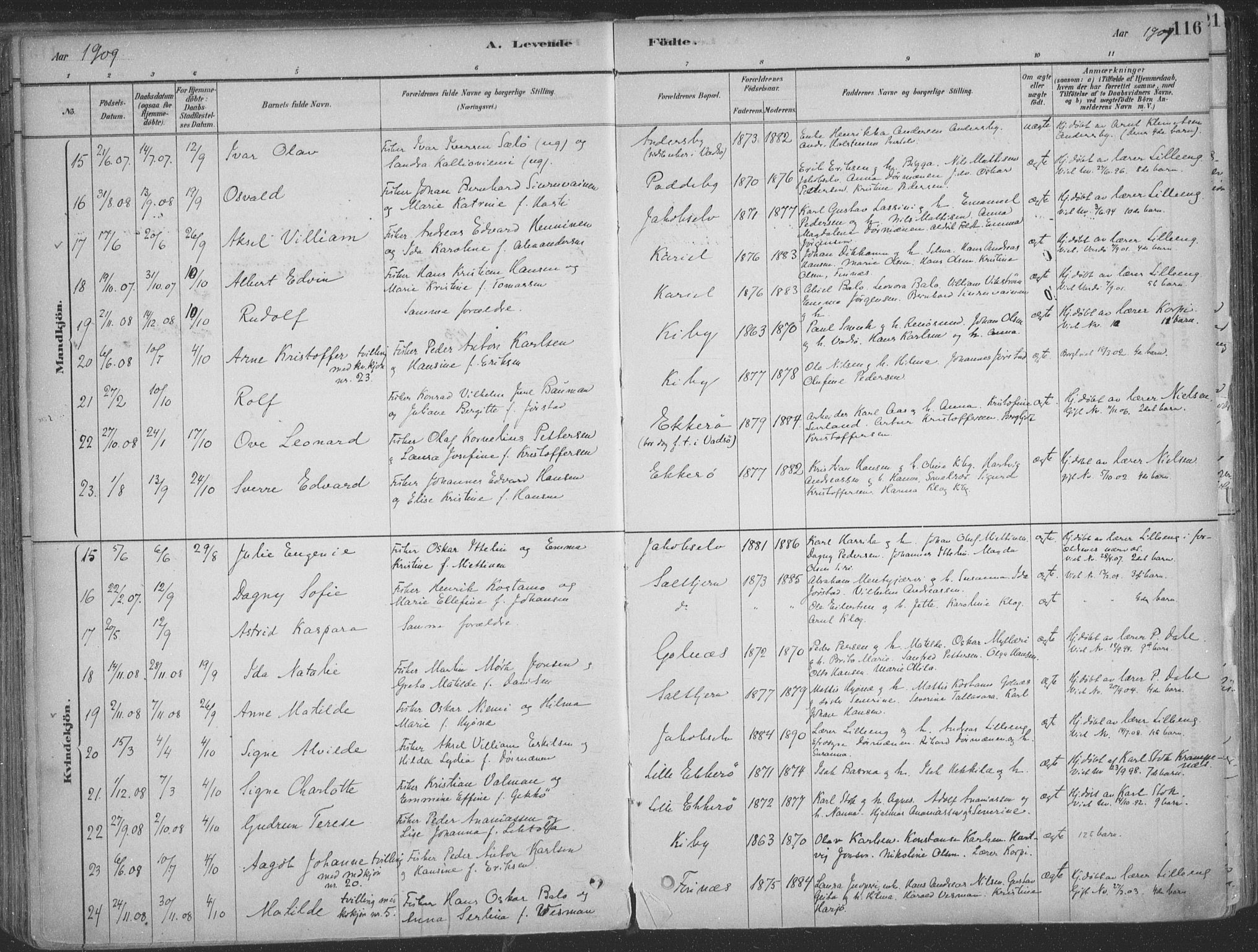 Vadsø sokneprestkontor, SATØ/S-1325/H/Ha/L0009kirke: Parish register (official) no. 9, 1881-1917, p. 116