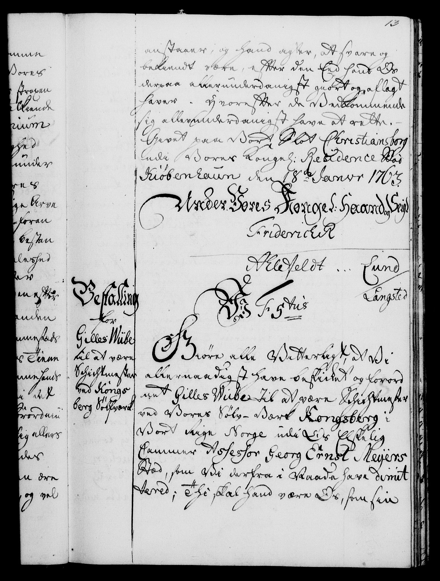 Rentekammeret, Kammerkanselliet, RA/EA-3111/G/Gg/Gge/L0004: Norsk bestallingsprotokoll med register (merket RK 53.28), 1762-1771, p. 13