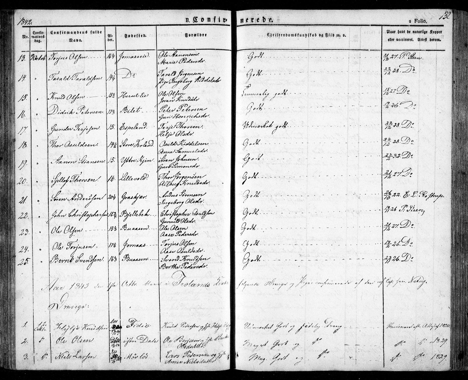 Froland sokneprestkontor, AV/SAK-1111-0013/F/Fa/L0001: Parish register (official) no. A 1, 1827-1844, p. 132