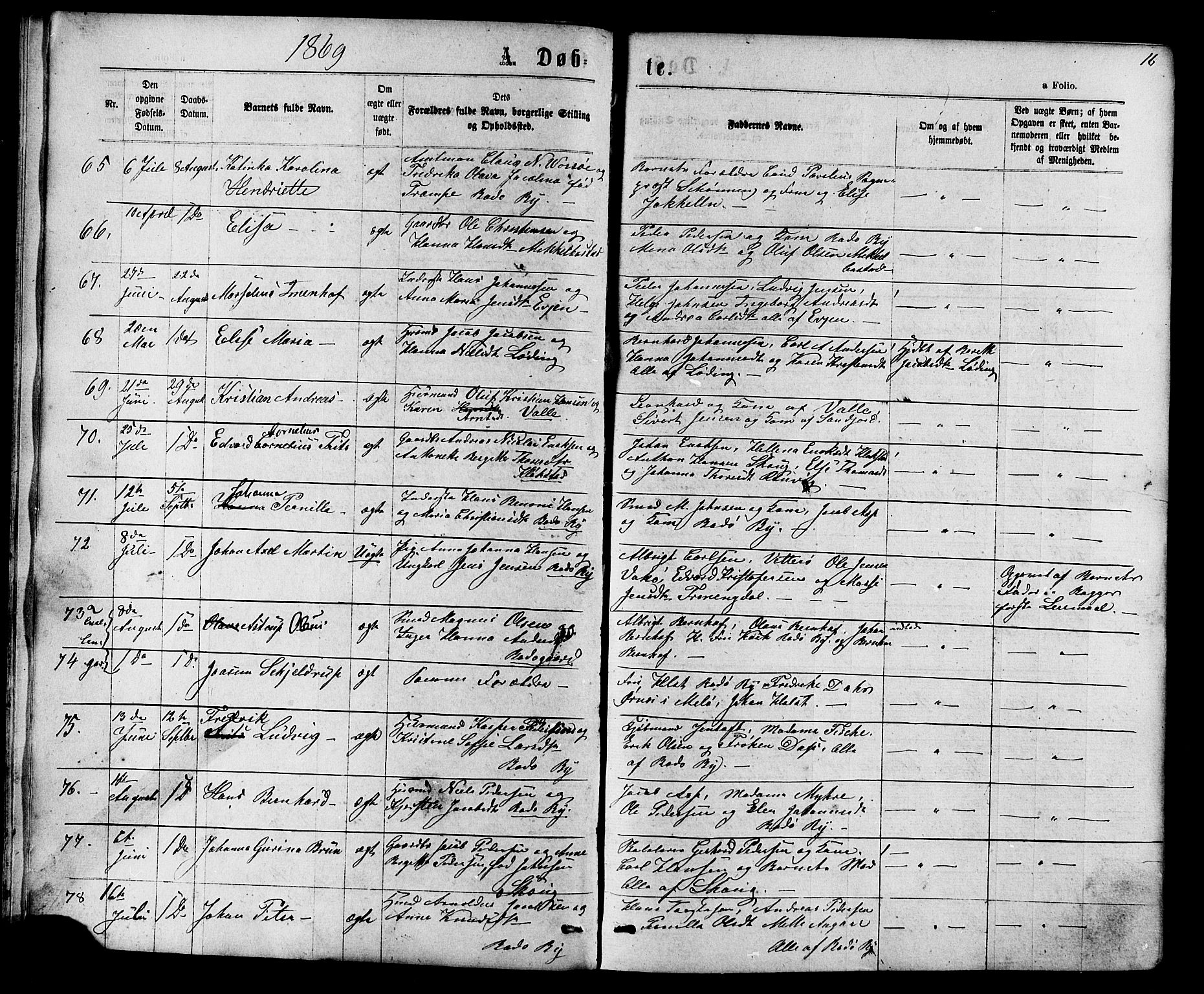 Ministerialprotokoller, klokkerbøker og fødselsregistre - Nordland, SAT/A-1459/801/L0029: Parish register (copy) no. 801C04, 1868-1878, p. 16