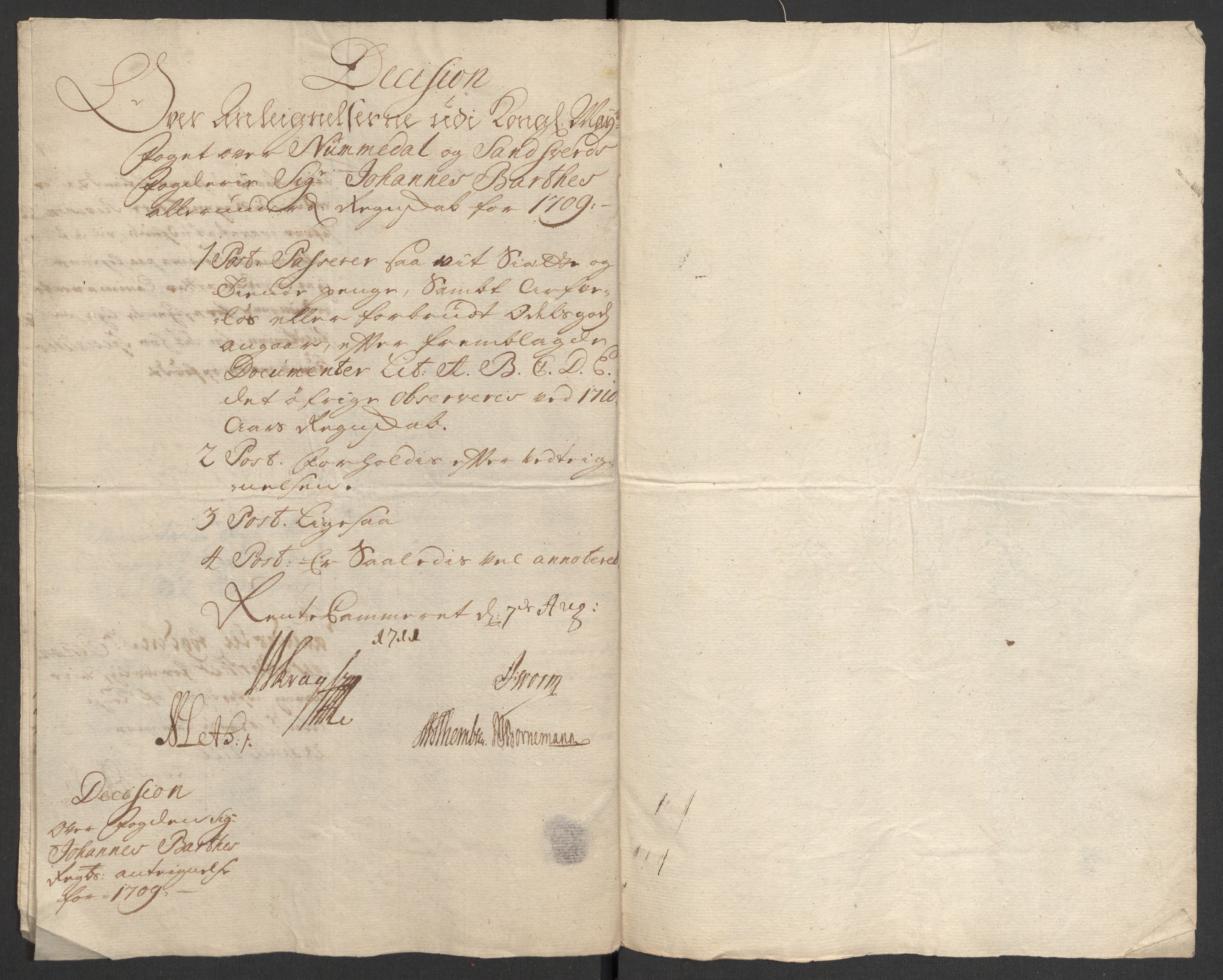 Rentekammeret inntil 1814, Reviderte regnskaper, Fogderegnskap, AV/RA-EA-4092/R24/L1585: Fogderegnskap Numedal og Sandsvær, 1709-1710, p. 124