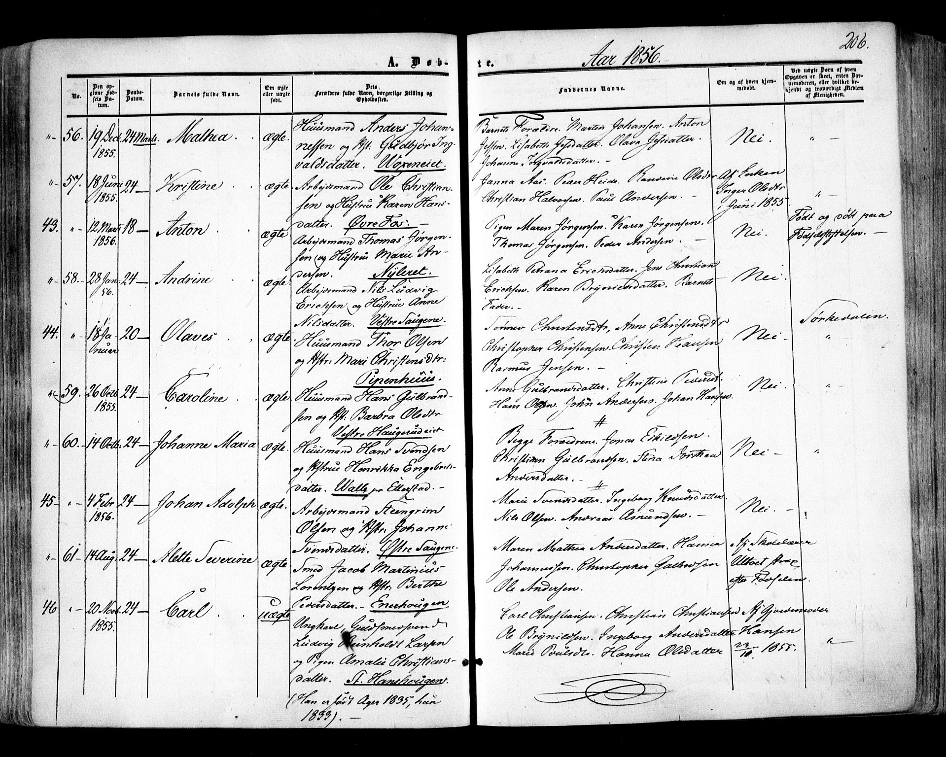 Aker prestekontor kirkebøker, SAO/A-10861/F/L0020: Parish register (official) no. 20, 1853-1857, p. 206