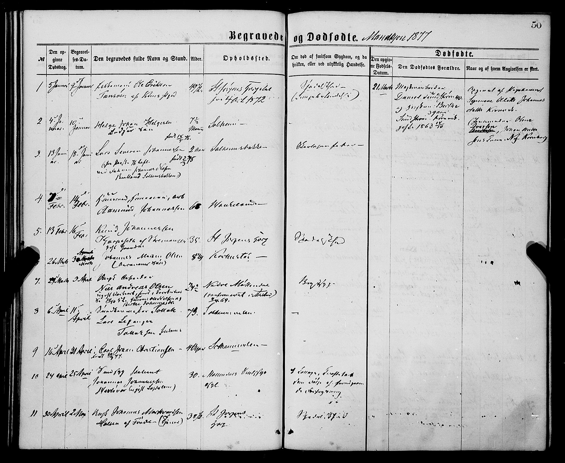 St. Jørgens hospital og Årstad sokneprestembete, AV/SAB-A-99934: Parish register (official) no. A 11, 1864-1886, p. 50