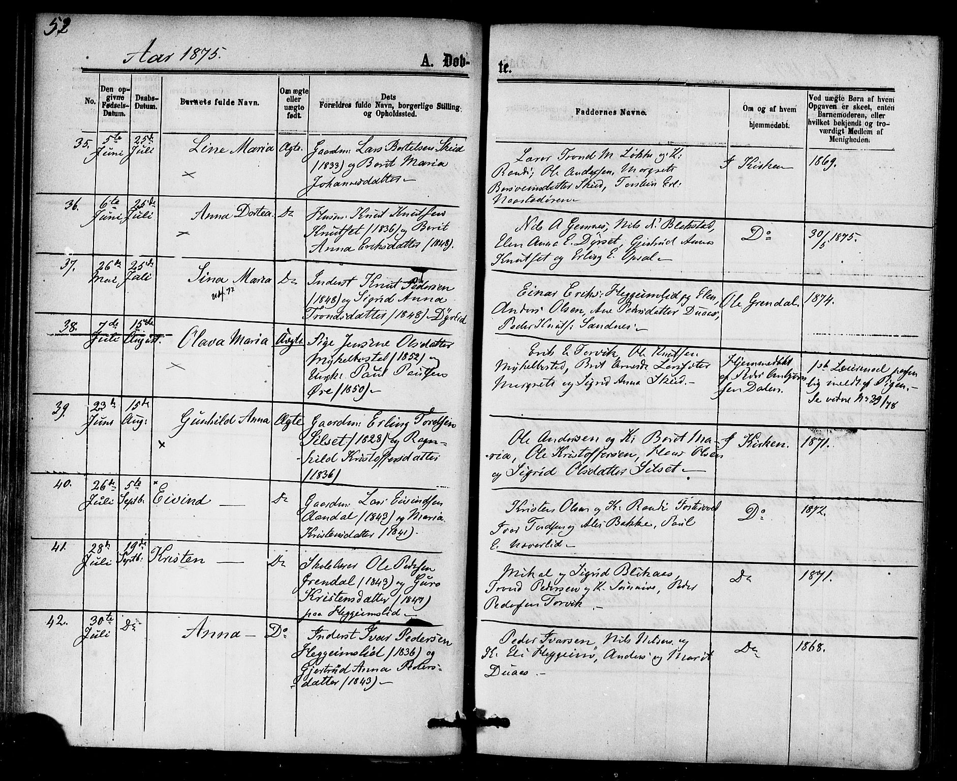 Ministerialprotokoller, klokkerbøker og fødselsregistre - Møre og Romsdal, AV/SAT-A-1454/584/L0966: Parish register (official) no. 584A06, 1869-1878, p. 52