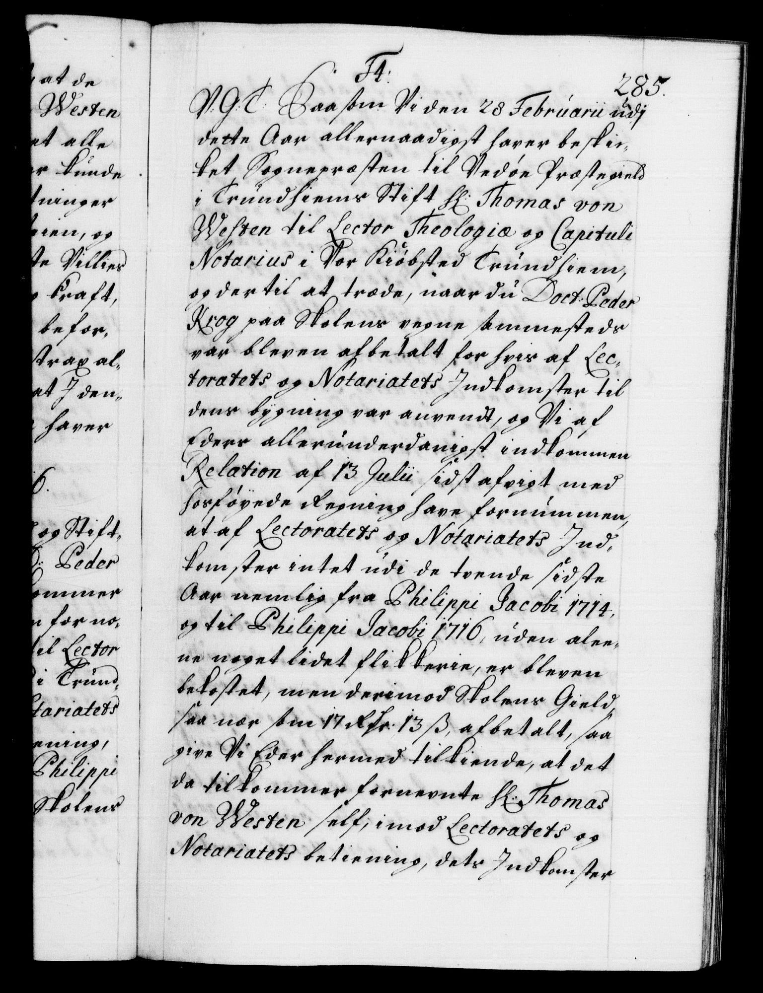 Danske Kanselli 1572-1799, AV/RA-EA-3023/F/Fc/Fca/Fcab/L0020: Norske tegnelser, 1715-1718, p. 285a