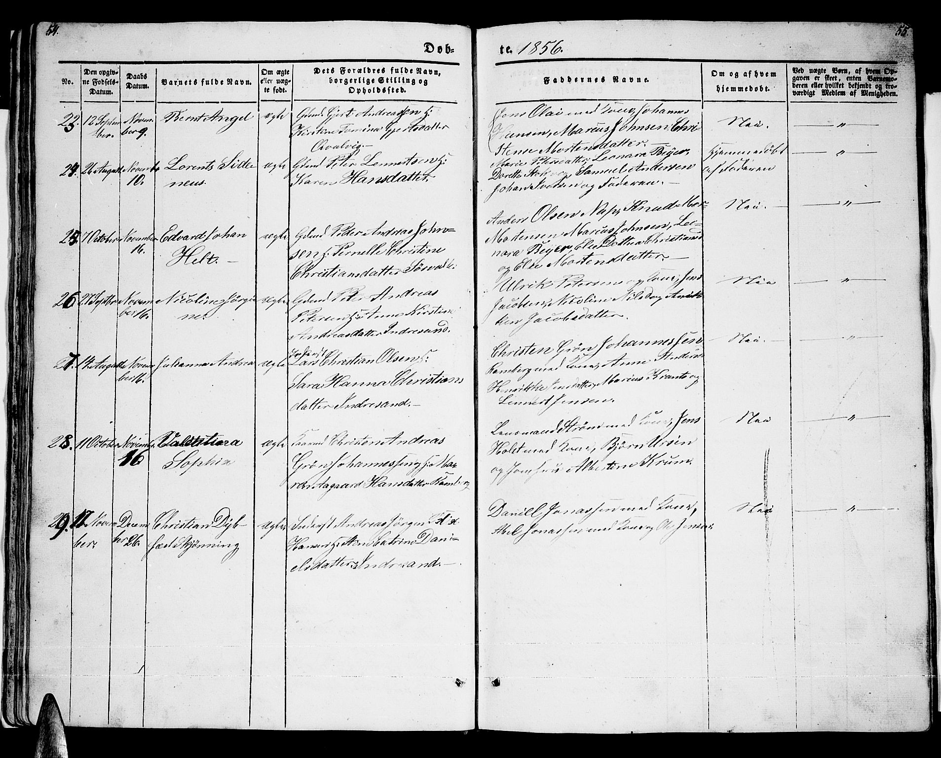 Ministerialprotokoller, klokkerbøker og fødselsregistre - Nordland, AV/SAT-A-1459/885/L1212: Parish register (copy) no. 885C01, 1847-1873, p. 54-55