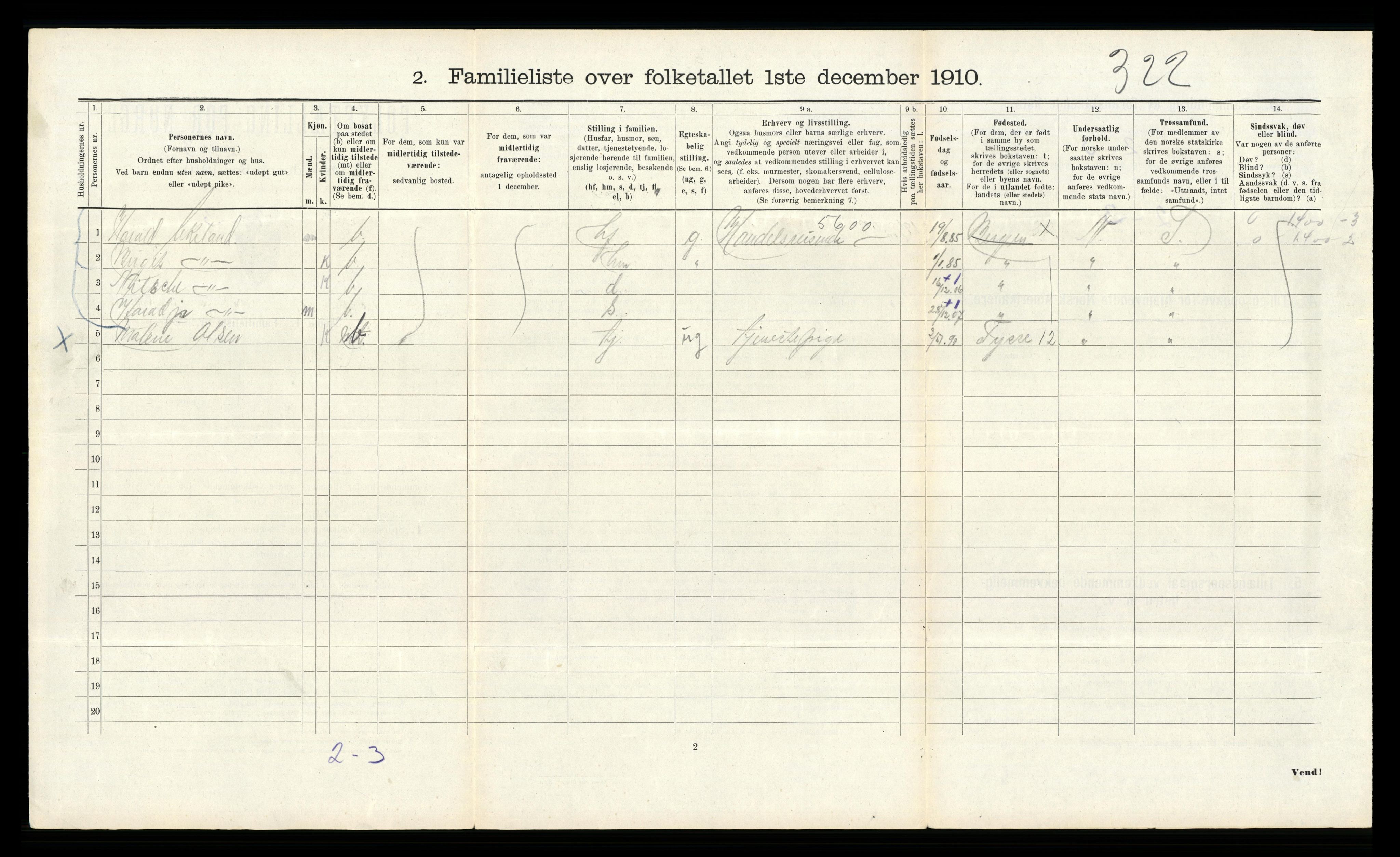 RA, 1910 census for Bergen, 1910, p. 738