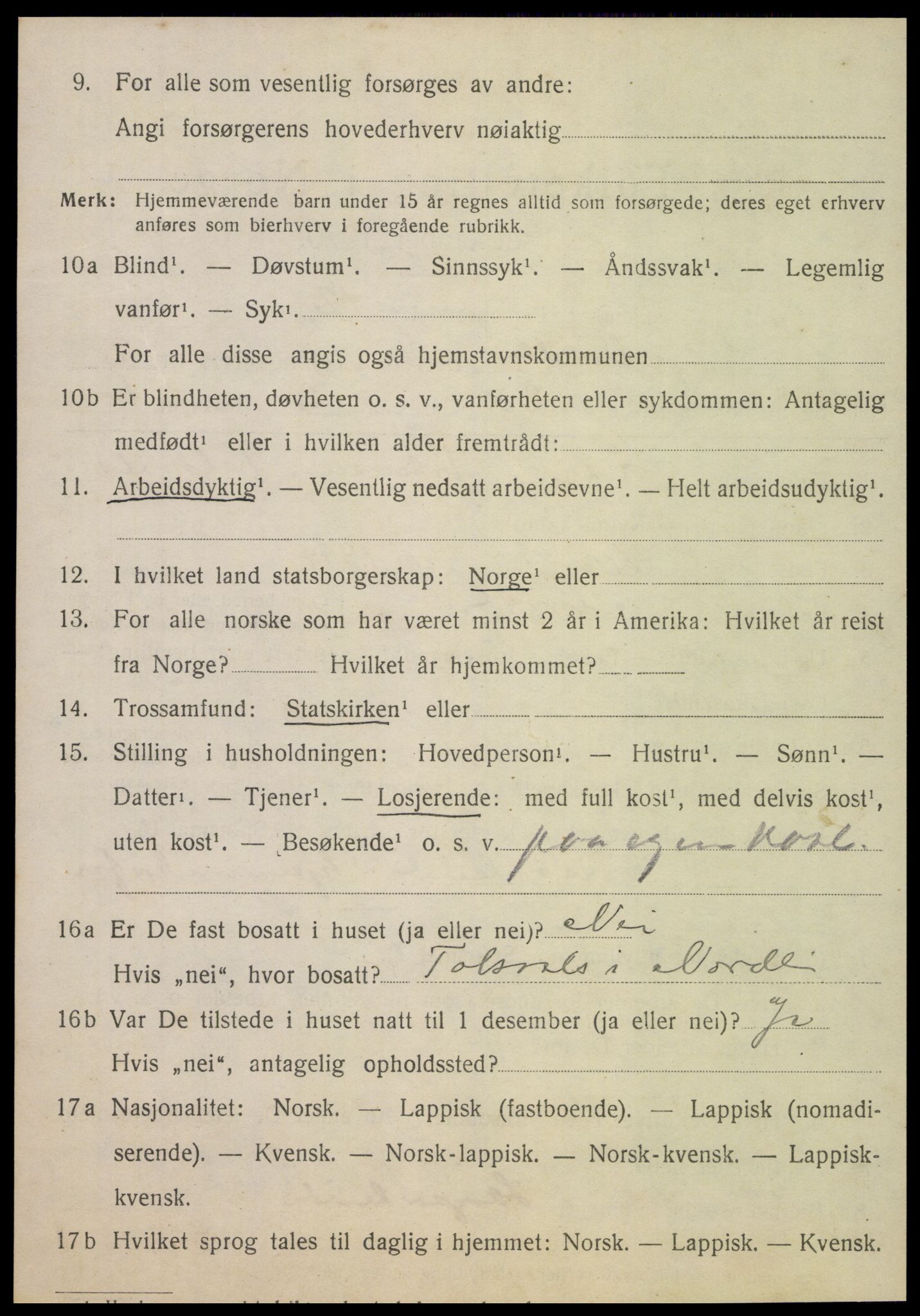 SAT, 1920 census for Nordli, 1920, p. 1100