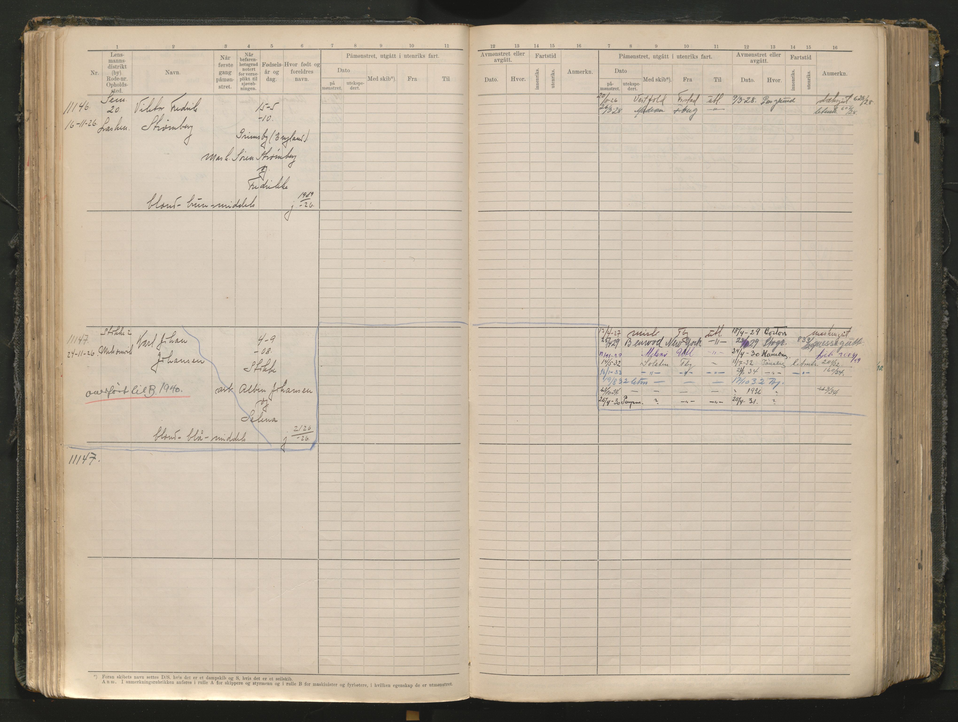 Tønsberg innrulleringskontor, AV/SAKO-A-786/F/Fc/Fcb/L0012: Hovedrulle Patent nr. 10828-12216, 1925-1948