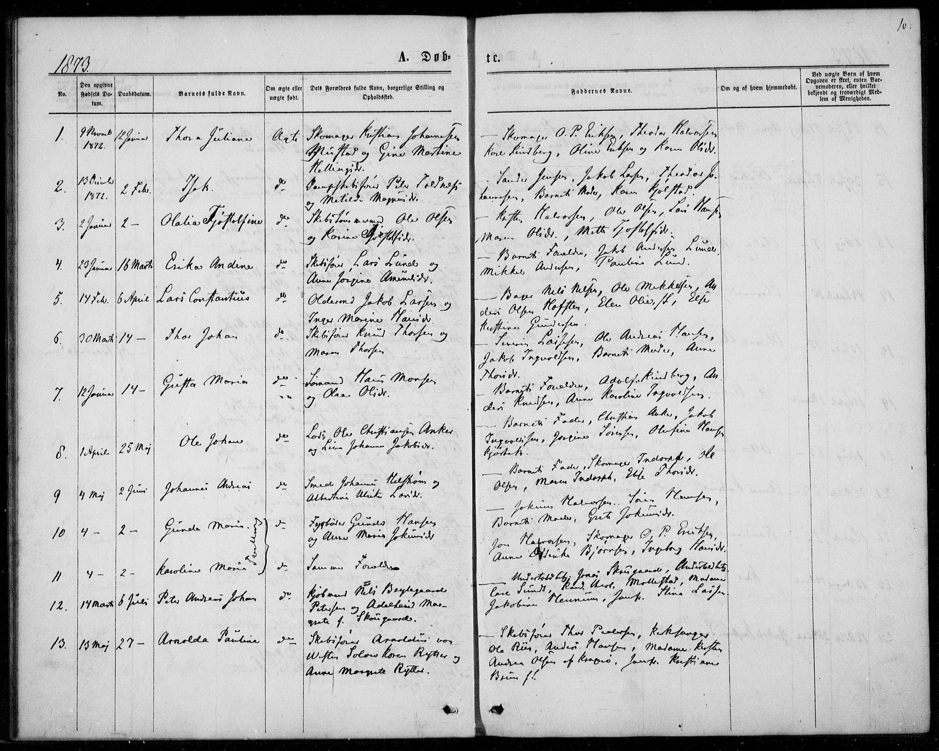 Langesund kirkebøker, SAKO/A-280/F/Fa/L0001: Parish register (official) no. 1, 1870-1877, p. 10