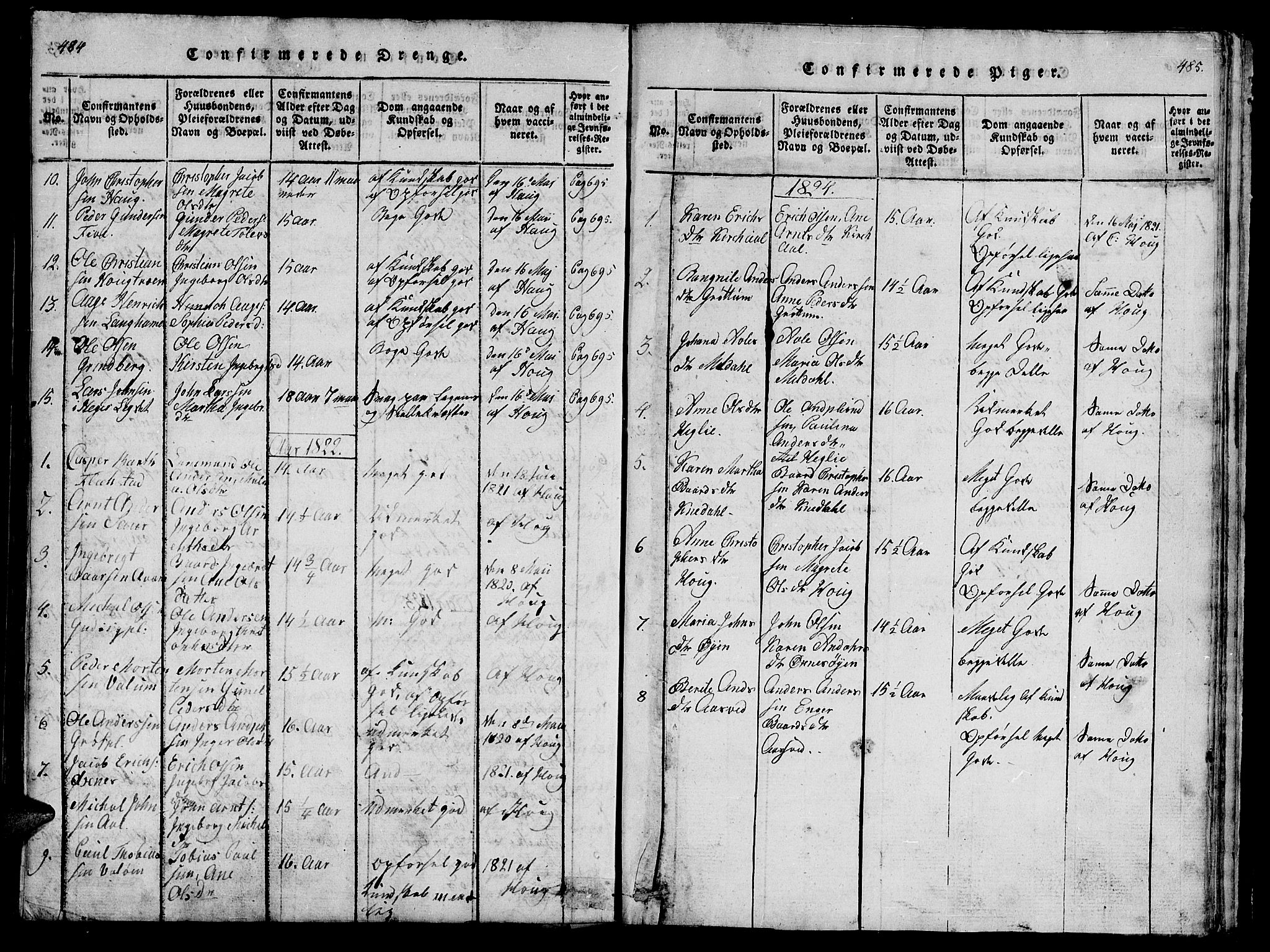 Ministerialprotokoller, klokkerbøker og fødselsregistre - Nord-Trøndelag, AV/SAT-A-1458/747/L0459: Parish register (copy) no. 747C01, 1816-1842, p. 484-485