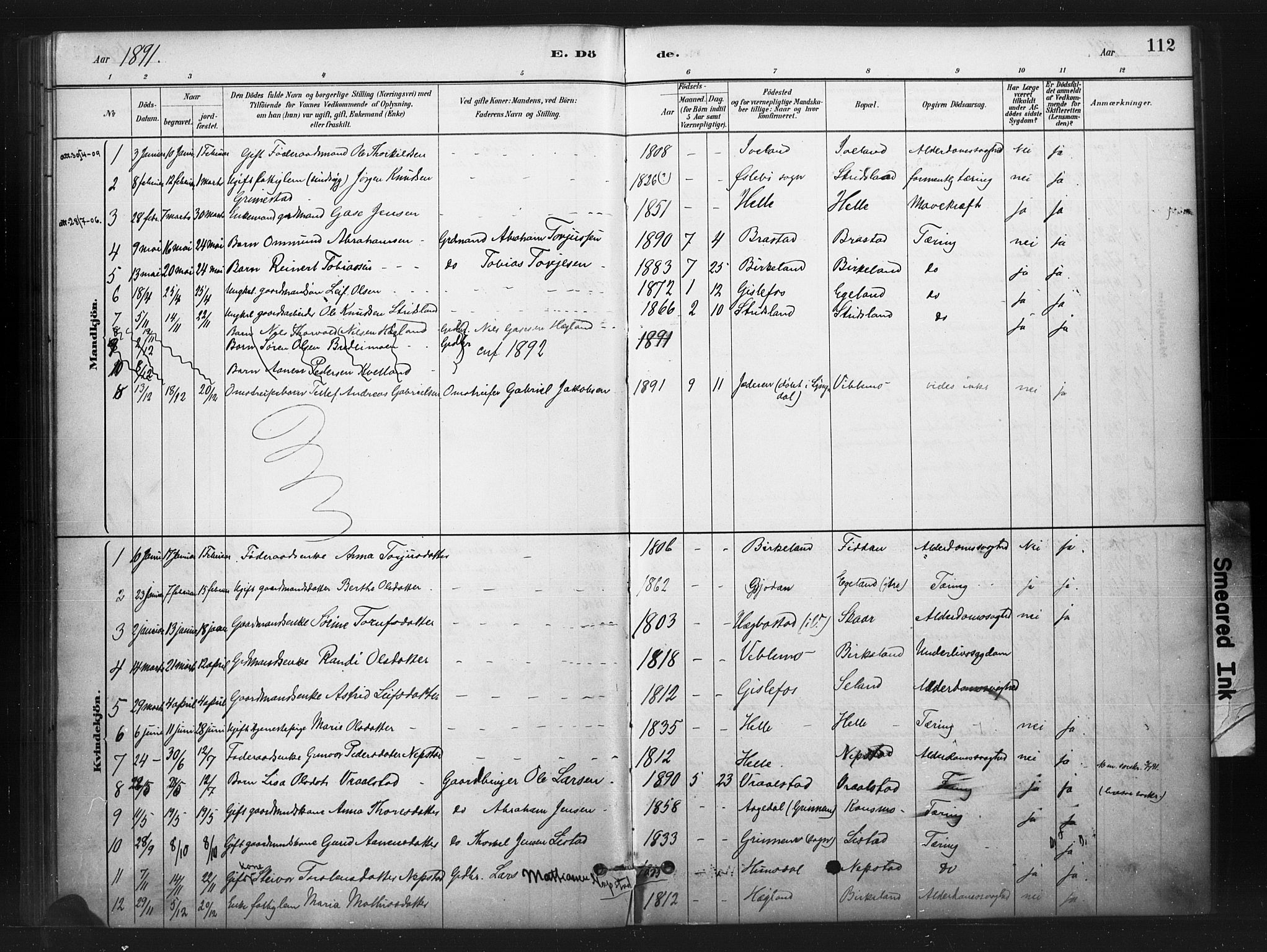 Nord-Audnedal sokneprestkontor, SAK/1111-0032/F/Fa/Faa/L0003: Parish register (official) no. A 3, 1882-1900, p. 112